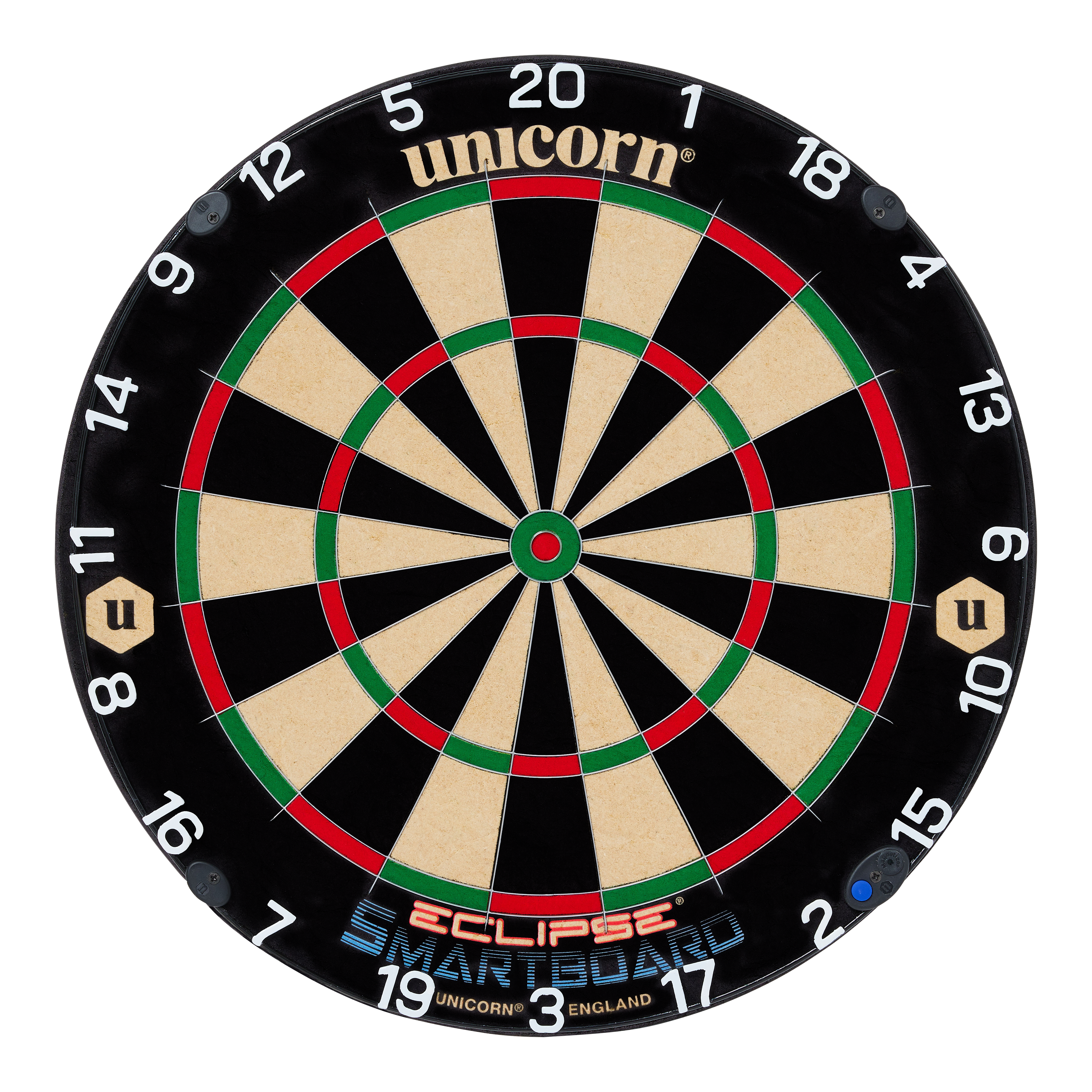 Cible de fléchettes en acier Unicorn Eclipse Smartboard Unicorn Eclipse Smartboard Steeldartboard ist rund dargestellt. Die Zahlen und Segmente sind präzise.
