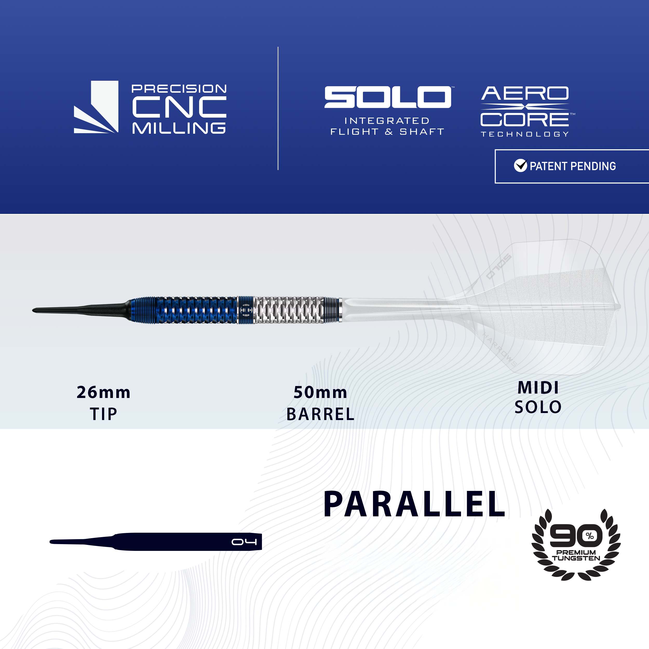 Harrows GEO Parallel Softdarts Abgebildet sind die Harrows GEO Parallel Softdarts. Die Softdarts sind auf dem Bild gut sichtbar angeordnet.