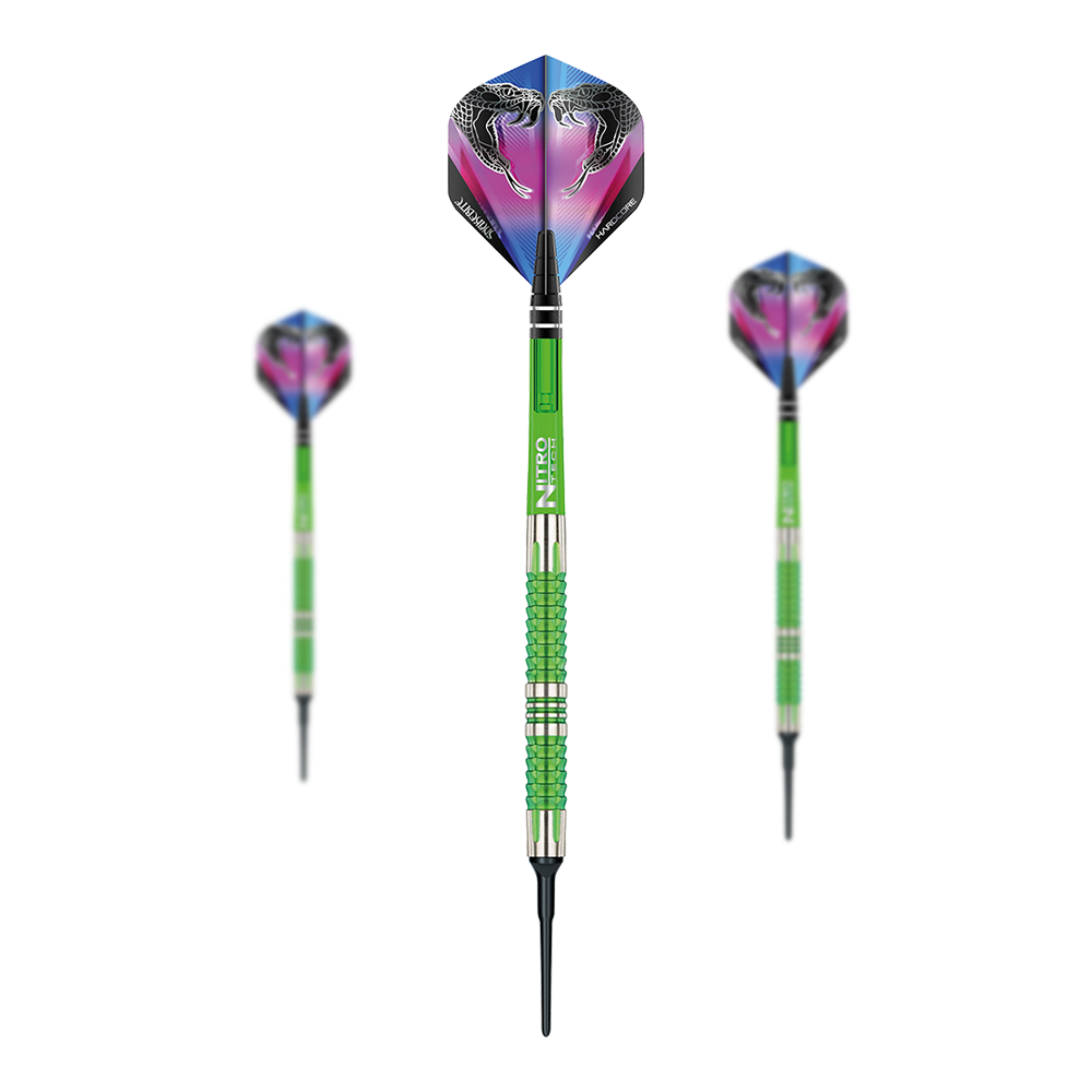 Měkké šipky Red Dragon Peter Wright Snakebite Mamba 2 Red Dragon Peter Wright Snakebite Mamba 2 Softdarts. Das Bild zeigt Softdarts mit Schlangenmotiv.
