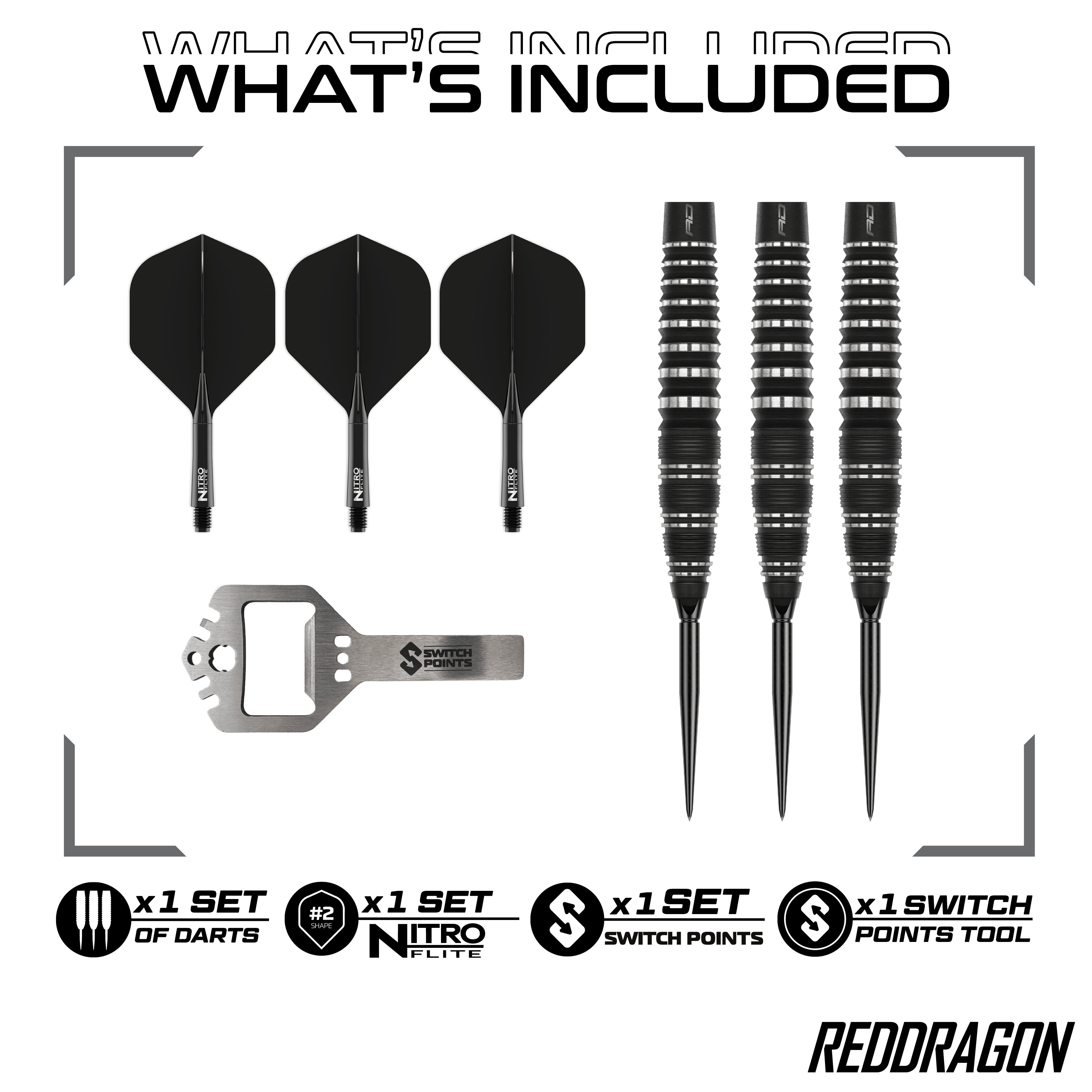 Ocelové šipky Red Dragon Sable Bomb Switch Point Das Bild zeigt die Red Dragon Sable Bomb Switch Point Steeldarts. Die Darts haben ein markantes Design und sind speziell für das Steeldartspiel entwickelt.