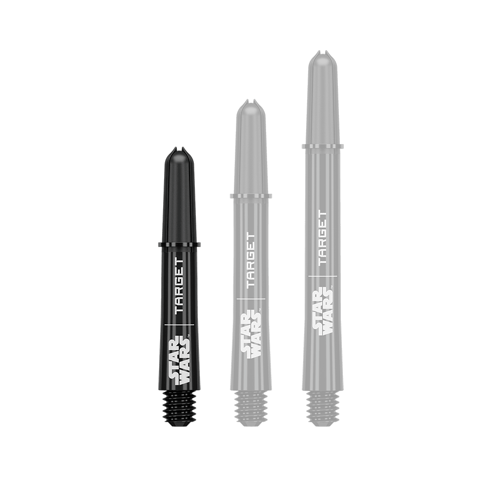 Násadky Target Star Wars ProGrip - černé Abbildung eines kurzen Dart-Schafts aus der Datei 380420_Target_StarWars_ProGrip_Shafts_Schwarz_Short_34mm_1. Es handelt sich um einen schwarzen ProGrip Dart-Schaft in kurzer Ausführung.