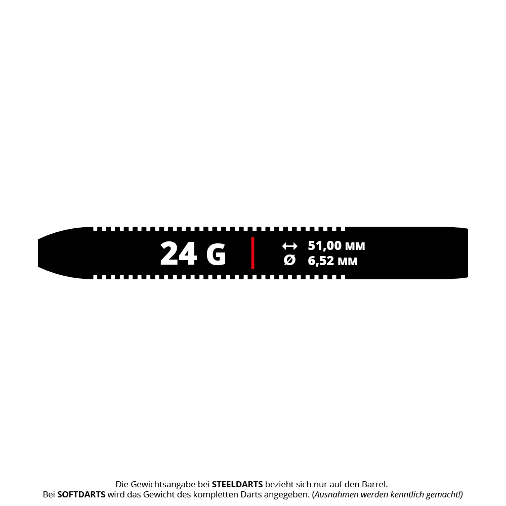 Hier sind die Bulls NL Karel Sedlacek E2 Steeldarts mit 24 Gramm abgebildet. Die Darts sind speziell für präzises Werfen konzipiert.