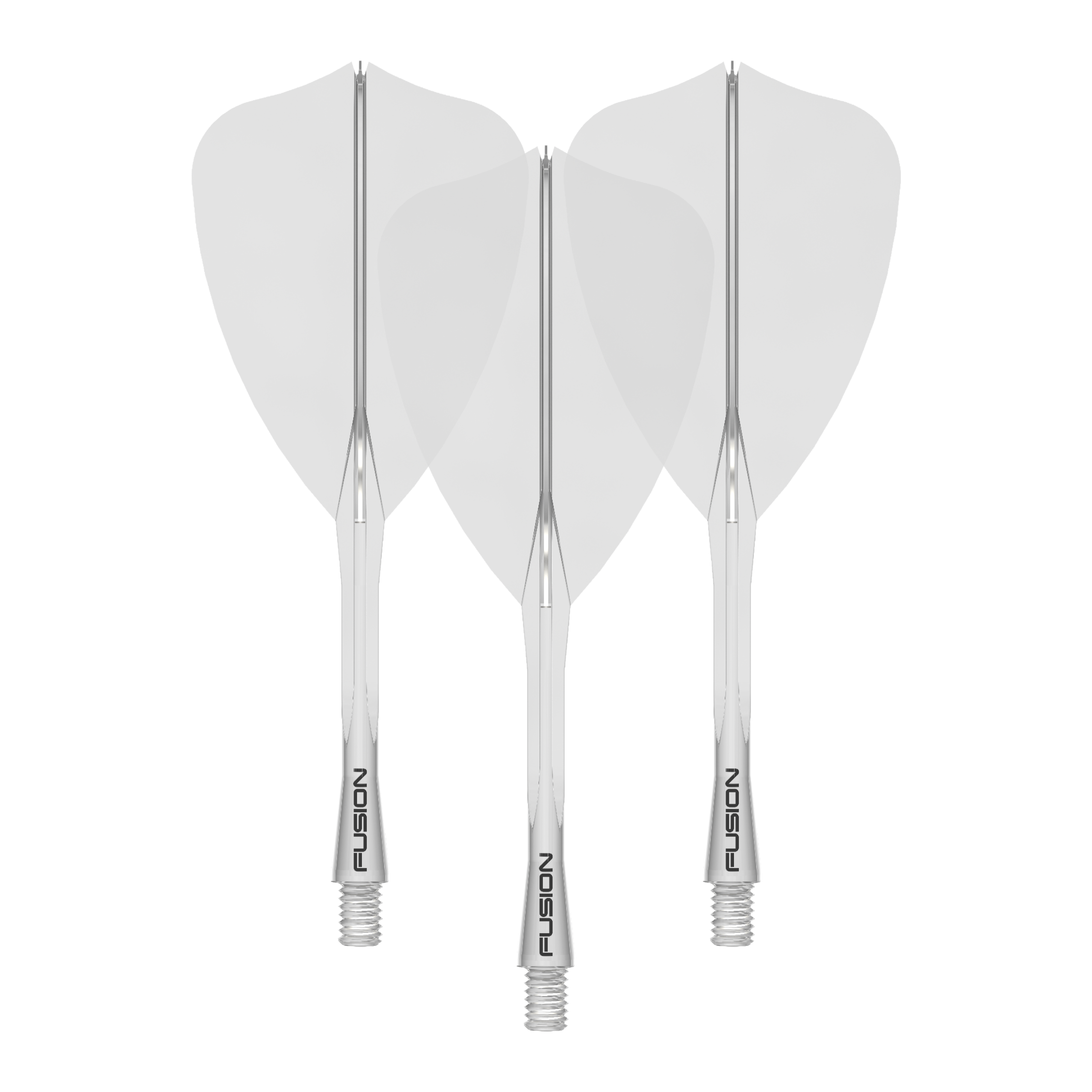 Zu sehen ist ein Dartzubehör, wahrscheinlich ein Flight Shaft. Der Dateiname gibt an: 'Winmau Fusion Flight Shaft System Arrow Clear 34mm 1Set'.
