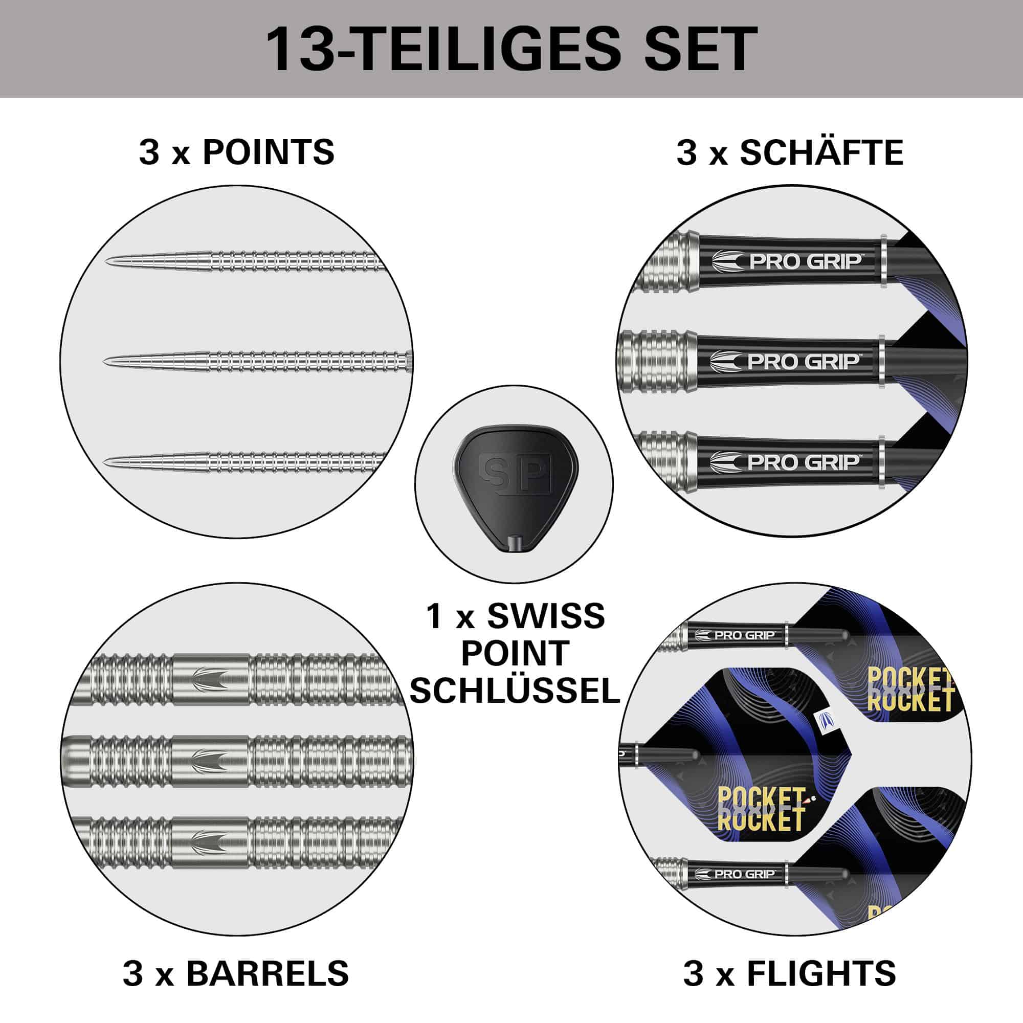 Fléchettes en acier Target Justin Hood Swiss Points - 23 g Auf dem Bild befindet sich Target Justin Hood Swiss Points Steeldarts - 23g. Das Set richtet sich an fortgeschrittene Dartspieler.
