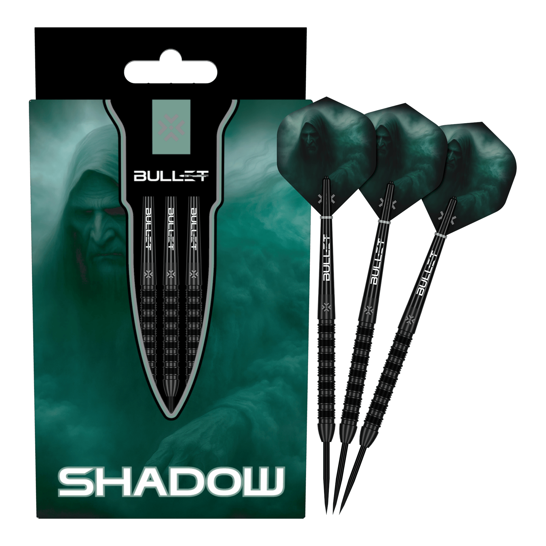 Ocelové šipky Bullet Shadow Das Bild zeigt die Bullet Shadow Steeldarts. Sie sind hochwertige Steeldarts mit einem modernen Design.