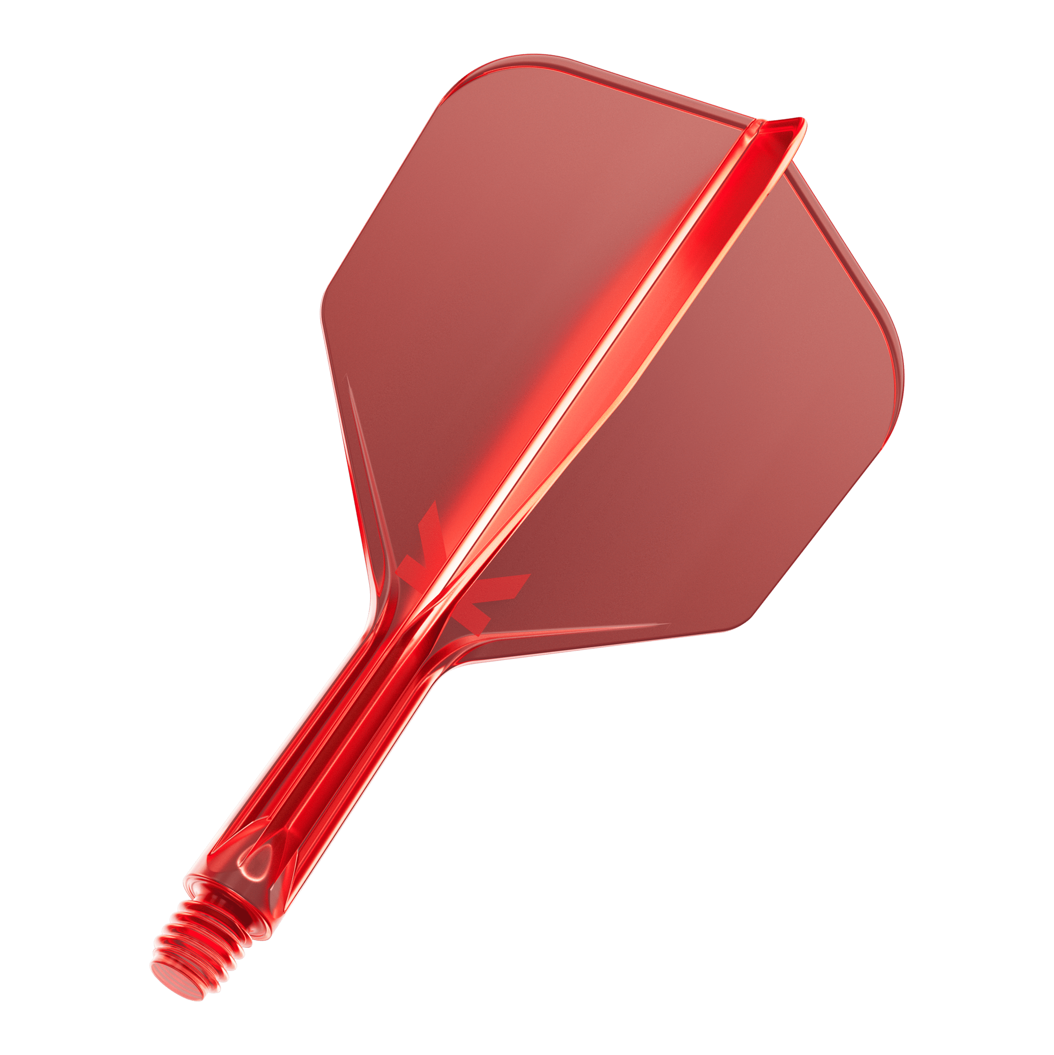 Système de vol Target K-Flex No6 - Rouge Das Bild zeigt einen roten Dartflug mit integriertem Schaft. Der Dartflug hat eine glänzende Oberfläche und ist aus Kunststoff gefertigt.