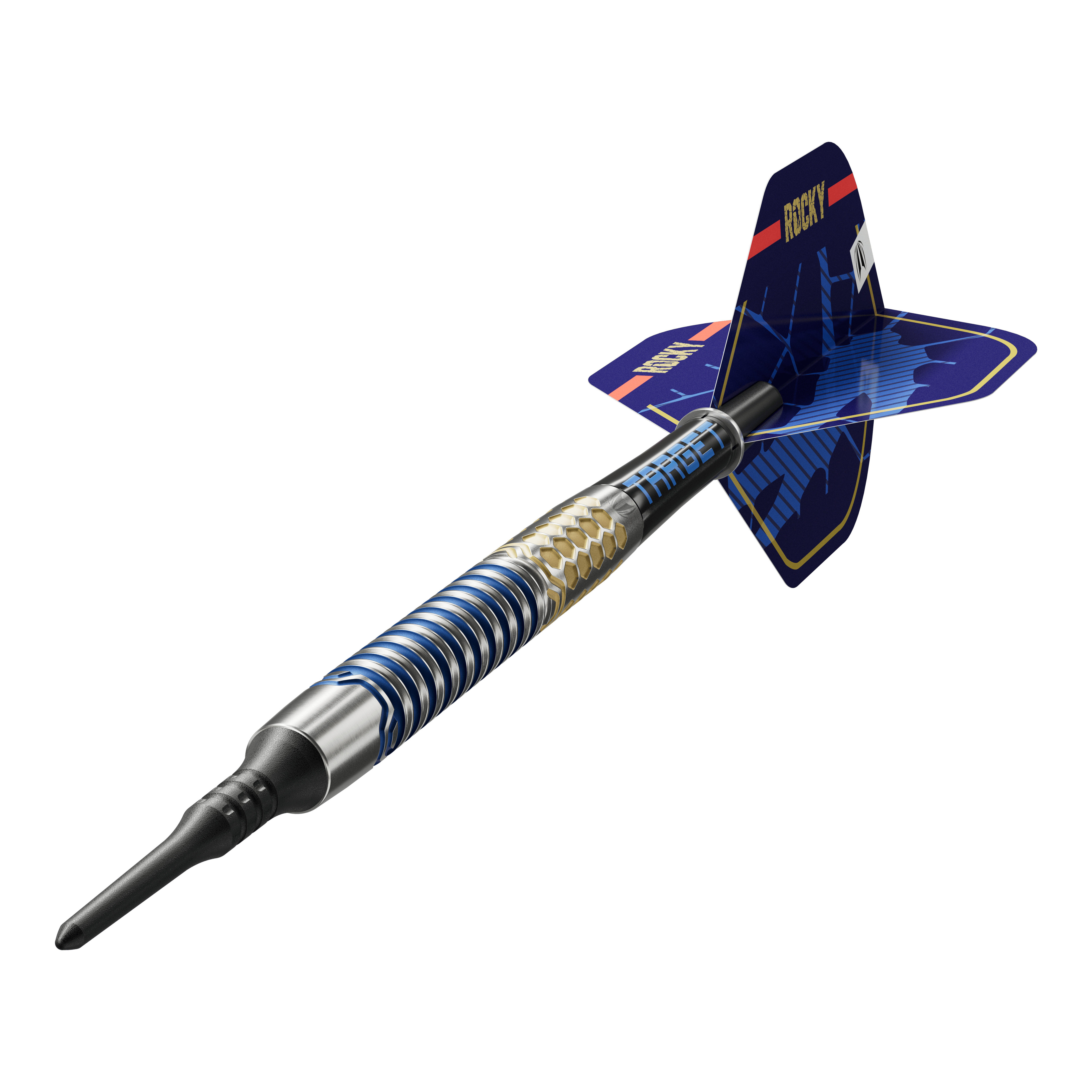 Měkké šipky Target Josh Rock GEN1 - 20g Das Bild zeigt einen Target Josh Rock GEN1 Softdart mit einem Gewicht von 20g. Der Dart hat ein modernes, blau-silbernes Design mit auffälligen Flügeln.