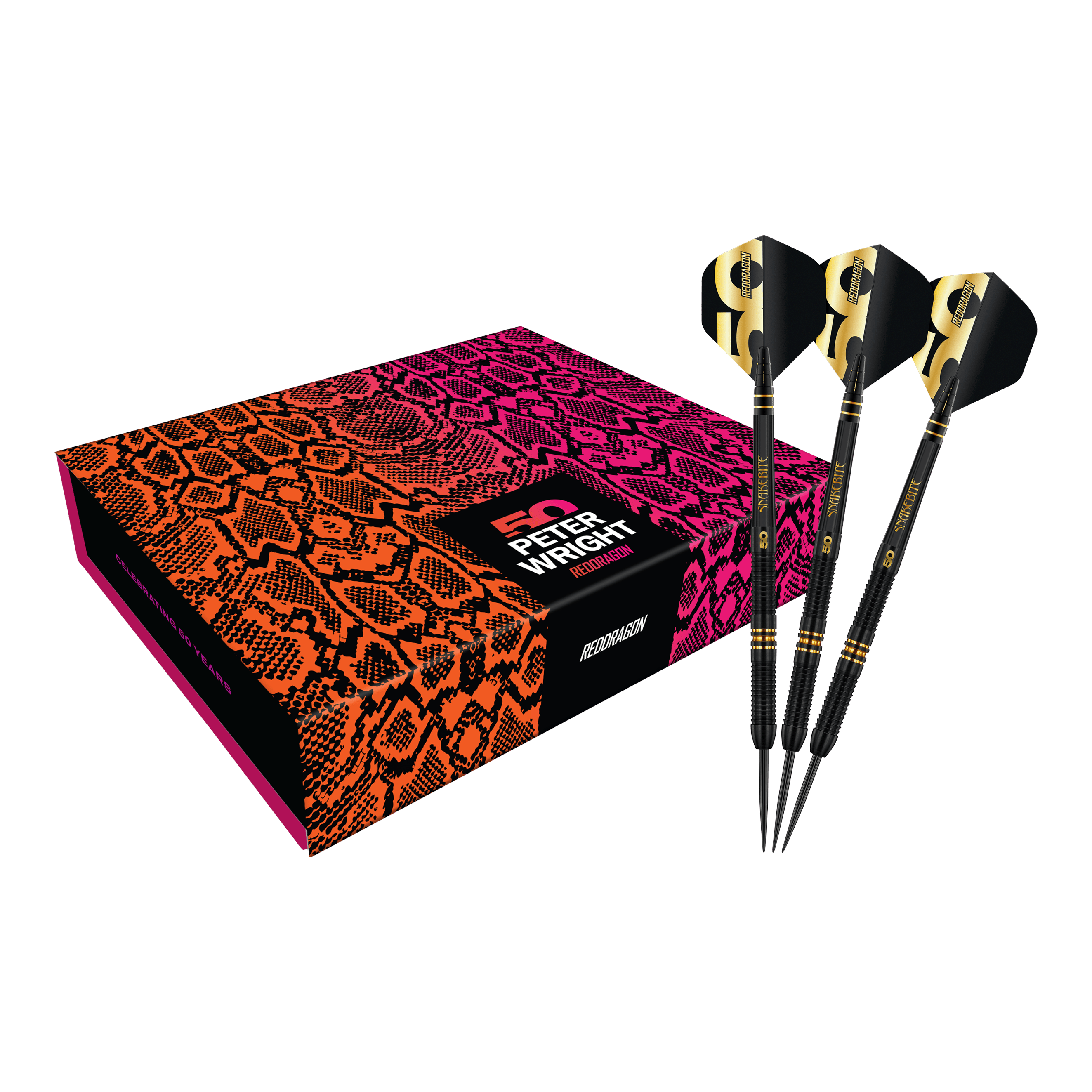 Red Dragon Peter Wright 50 Years Player Limited Edition Steeldarts - 21g Red Dragon Peter Wright 50 Years Player Limited Edition Steeldarts - 21g. Das Bild präsentiert den limitierten Steeldartpfeil als vollständiges Set.