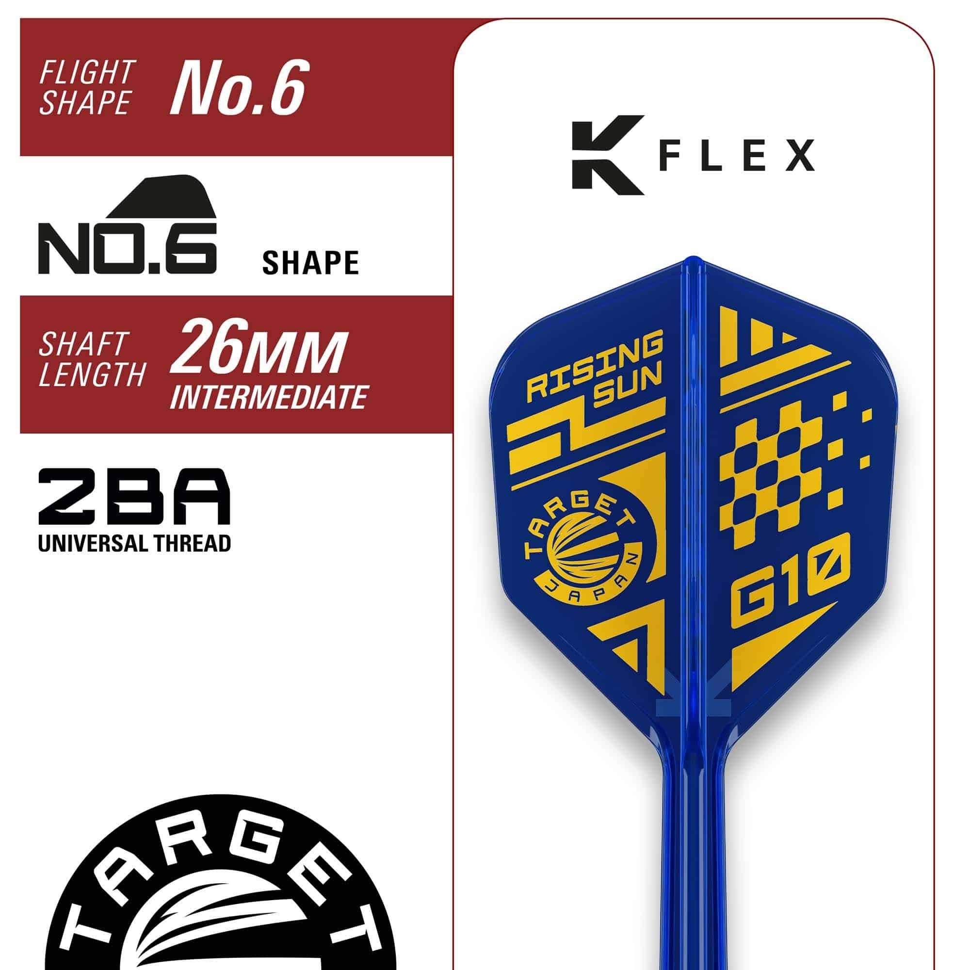 Miękkie lotki Target Japan Rising Sun GEN10 - 21,5 g Target Japan Rising Sun GEN10 Softdarts - 21,5g ist auf dem Bild zu sehen. Die Darts zeichnen sich durch hochwertige Verarbeitung aus.