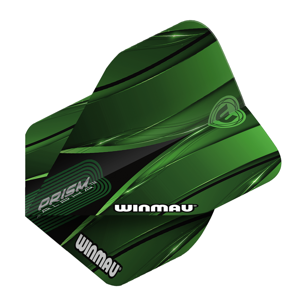 Letky Winmau Alpha Sniper Green Standard Abgebildet sind Winmau Alpha Sniper Green Standard Flights einzeln und aus einer anderen Perspektive. Die Kanten und das Design sind gut sichtbar.