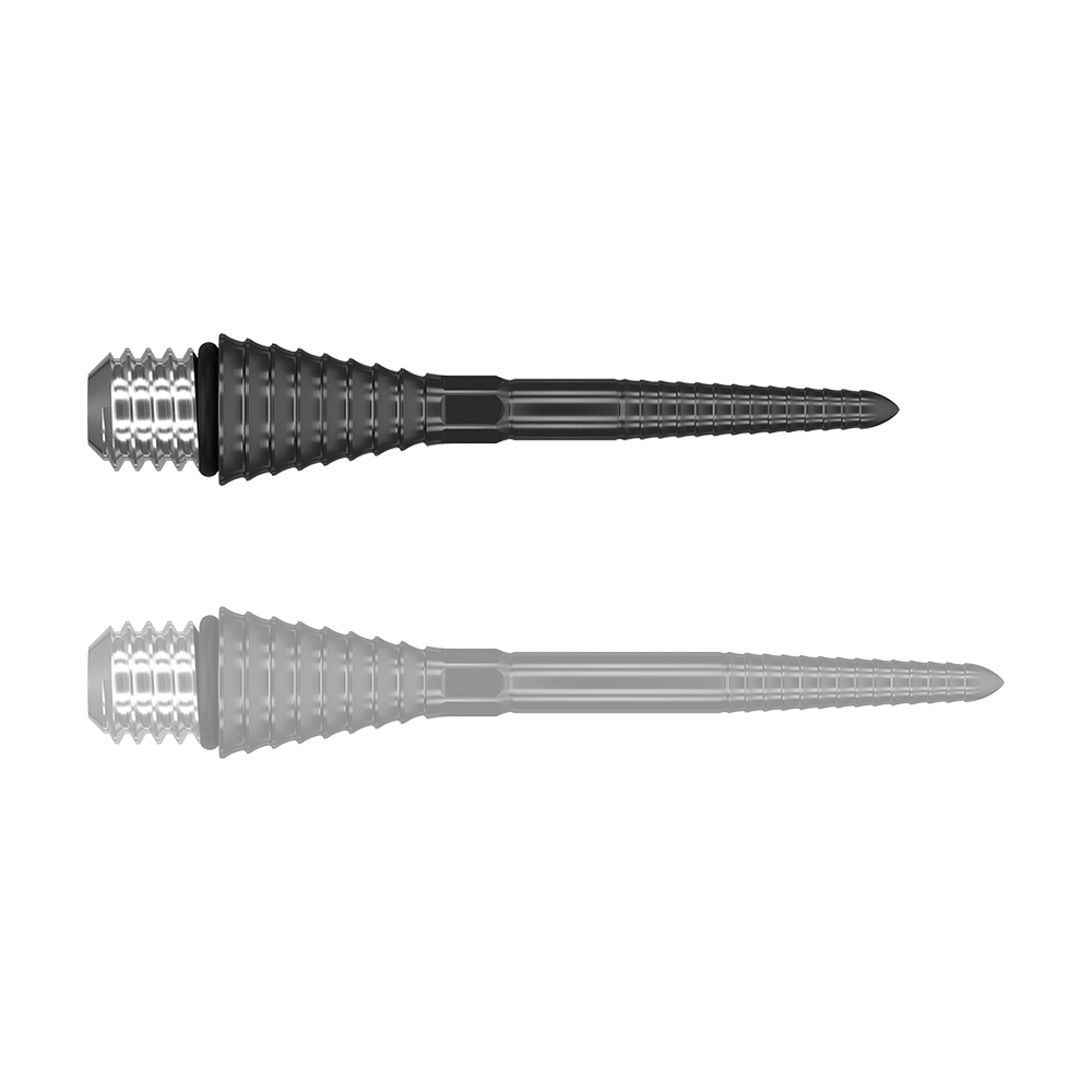 380172_Target_Titanium_Swiss_Point_Grooved_Conversion_Points_Schwarz_26mm_1P96ZNNczOufol Das Bild zeigt zwei schwarze, gerillte Target Swiss Point Conversion Points. Sie sind spitz zulaufend und haben einen silbernen, metallischen Schraubkopf.