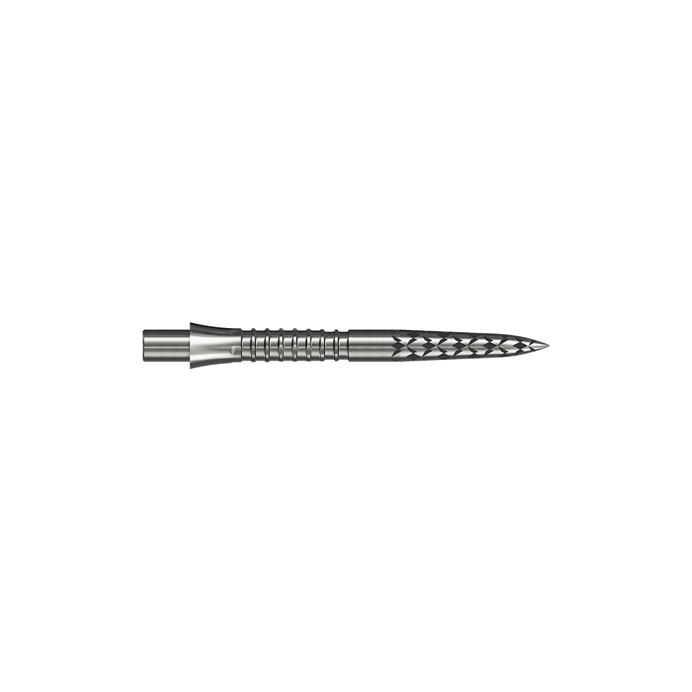 Puntas de dardos Mission Caliburn EVO con logotipo GV - plateadas Abgebildet ist ein Steeldartspitze in silberner Farbe mit einer Länge von 26 mm. Das Bild stammt von der Datei M002127_Missoin_Caliburn_EVO_GV-Logo_Steeldartspitzen_Silber_26mm_2.