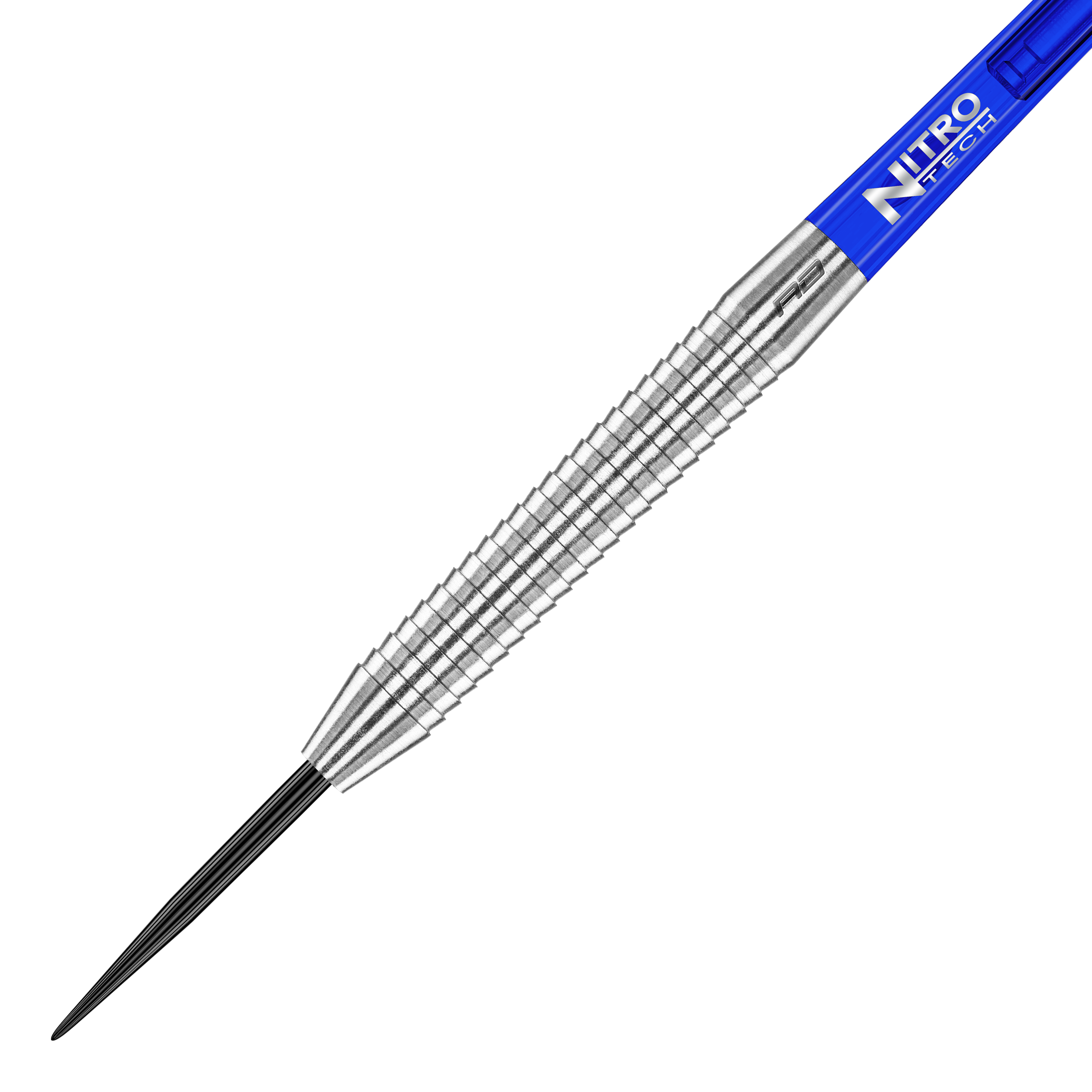 Red Dragon Razor Edge Original Steeldarts Das Bild zeigt einen Red Dragon Razor Edge Original Steeldart mit einem Gewicht von 24g. Der Dart hat einen silbernen, geriffelten Schaft und ein blaues Flight-Element.