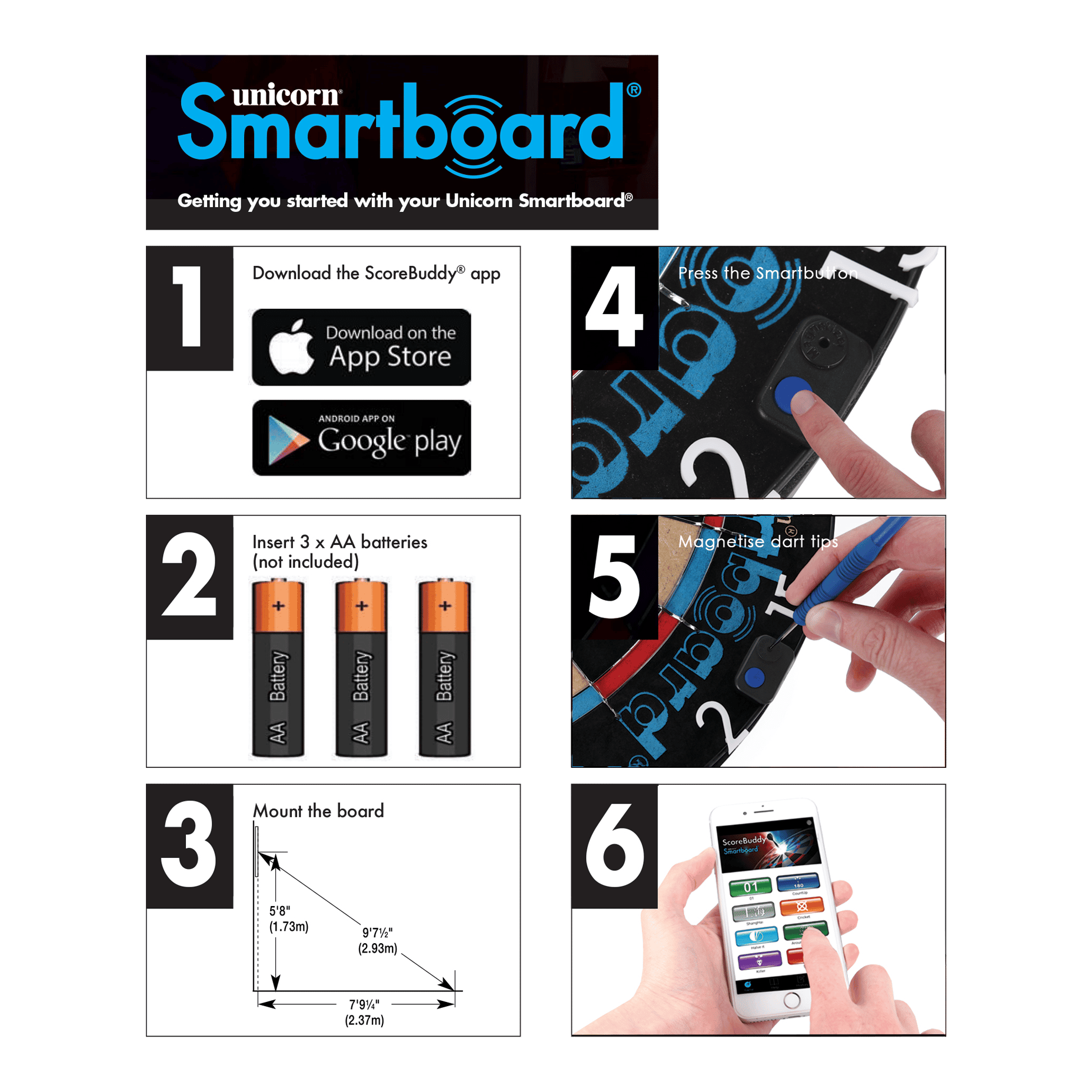 Cible de fléchettes en acier Unicorn Smartboard