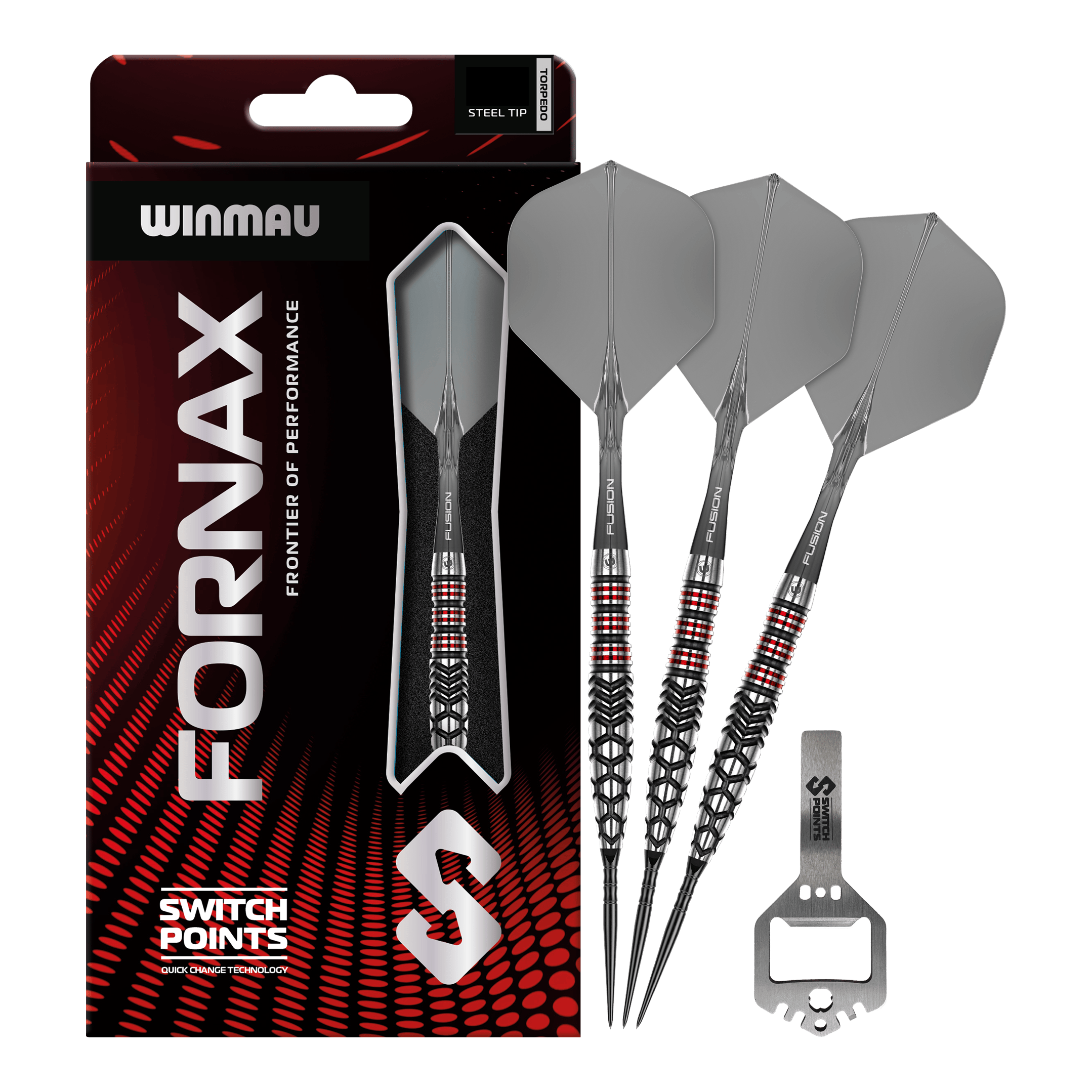 Puntos de conmutación de torpedos Winmau Fornax Steeldarts Hier sieht man die Winmau Fornax Torpedo Switch Points Steeldarts. Diese Darts sind für ambitionierte Spieler geeignet.