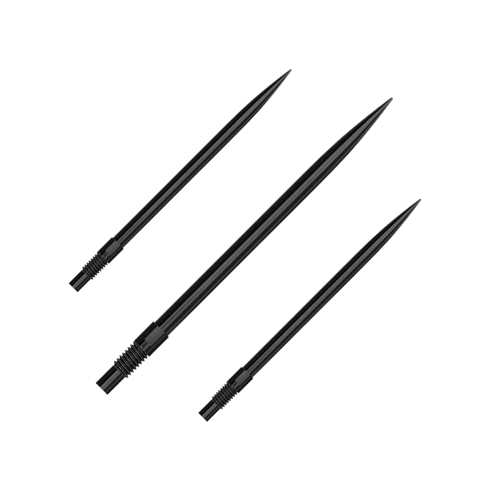 Harrows Quick Point Dart Tips - Black Ein Set aus schwarzen QuickPoint Dartspitzen mit 40 mm Länge. Die Dartspitzen liegen auf einer neutralen Oberfläche.