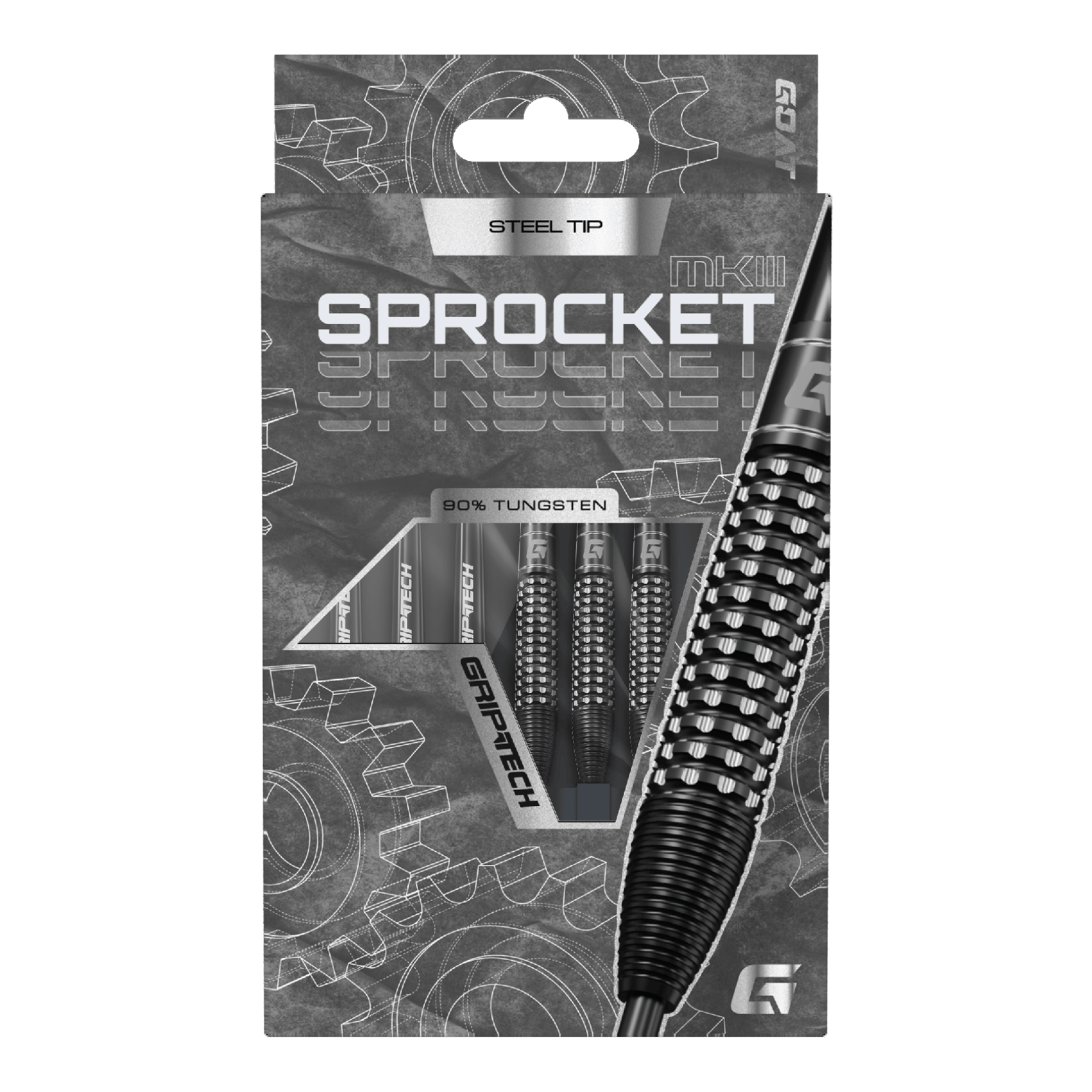 GOAT Sprocket MKIII Bomb Steeldarts Das Produkt GOAT Sprocket MKIII Bomb Steeldarts wird präsentiert. Der Steeldartpfeil ist in Nahaufnahme dargestellt.