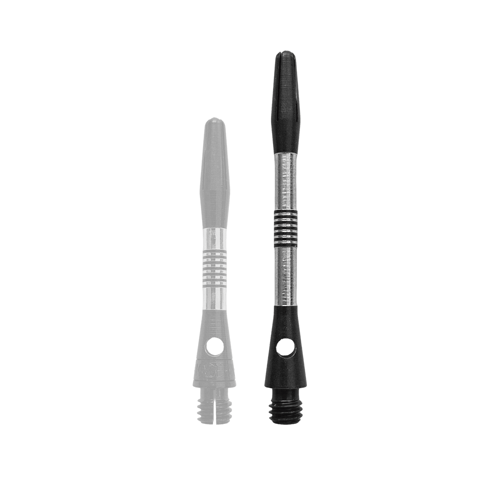 Bulls NL Cetra Aluminium Shafts - Schwarz Gezeigt wird ein schwarzer Aluminium-Schaft für Dartpfeile. Der Schaft hat eine Länge von 34mm.