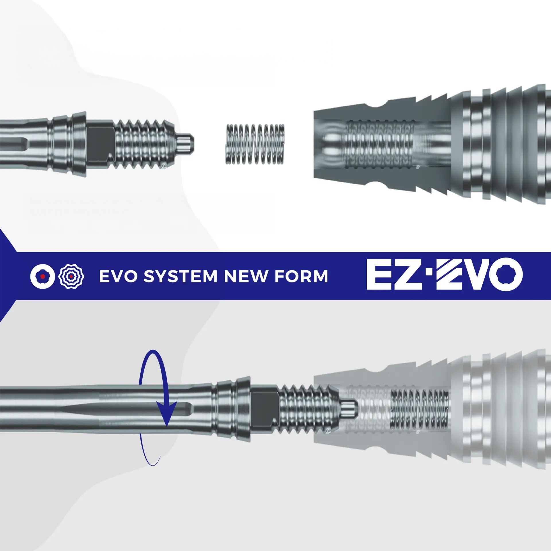 Puntas de dardo Caliburn EZ-EVO - Lisas - Plateadas Abbildung des Caliburn EZ-EVO Systems. Das Bild zeigt Komponenten oder Zubehör des Systems.