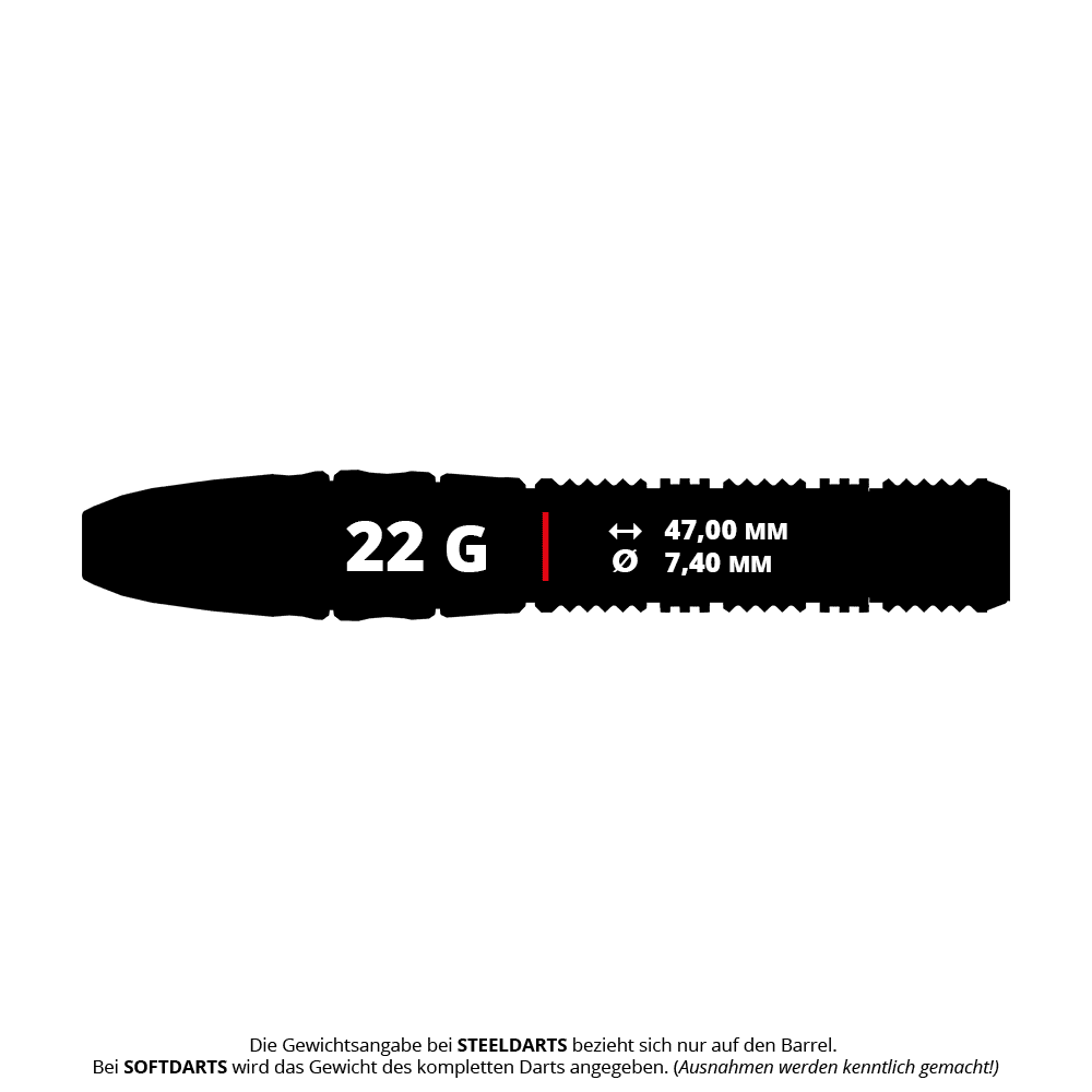 Ocelové šipky Target Japan Pyro GEN11 Swiss Point - 22g Das Bild zeigt die technischen Daten des "Target Japan Pyro GEN11 Swiss Point Steeldarts - 22g". Der Dart wiegt 22 Gramm, ist 47,00 mm lang und hat einen Durchmesser von 7,40 mm.