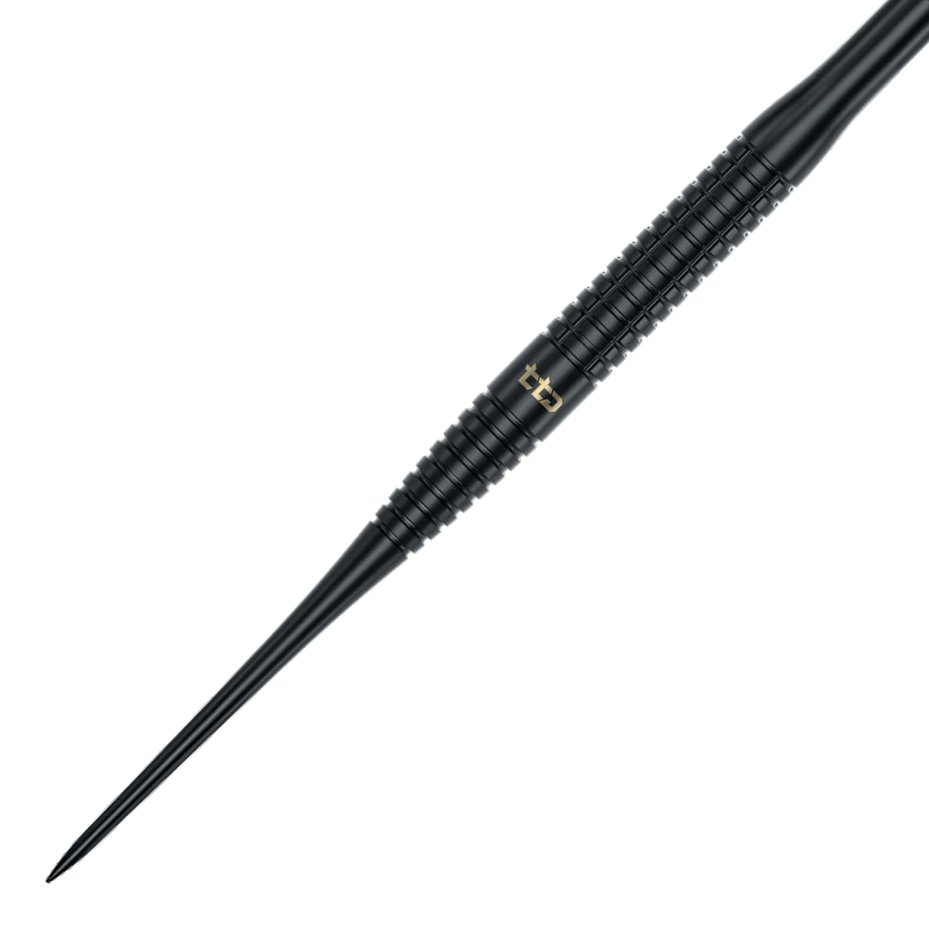 Auf dem Bild sieht man die Caliburn TTD Complete Titanium T3 Black Steeldarts, 7g. Die Steeldarts sind in Schwarz und Titanfarben gehalten.