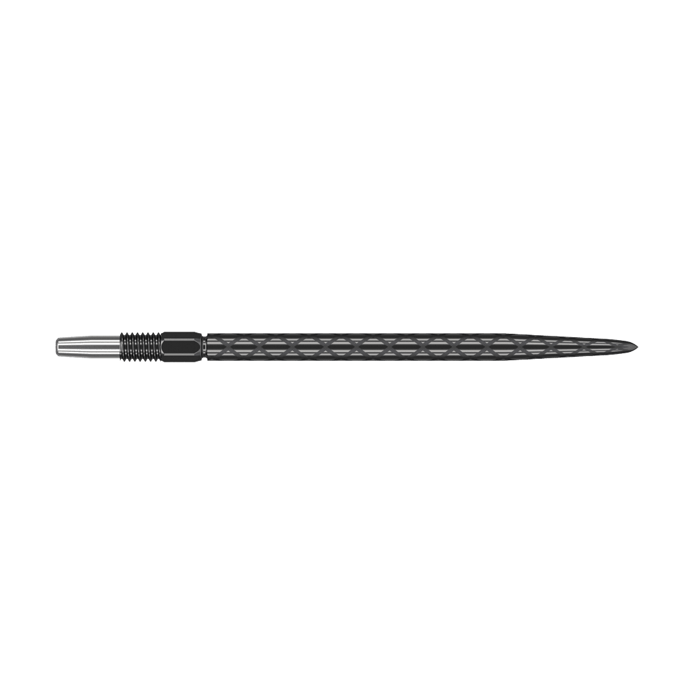 Pointes de fléchettes Target Swiss Diamond Pro Black Points Dies ist eine schwarze Dartspitze mit diamantförmiger Struktur. Sie ist schlank und misst etwa 40 mm in der Länge.