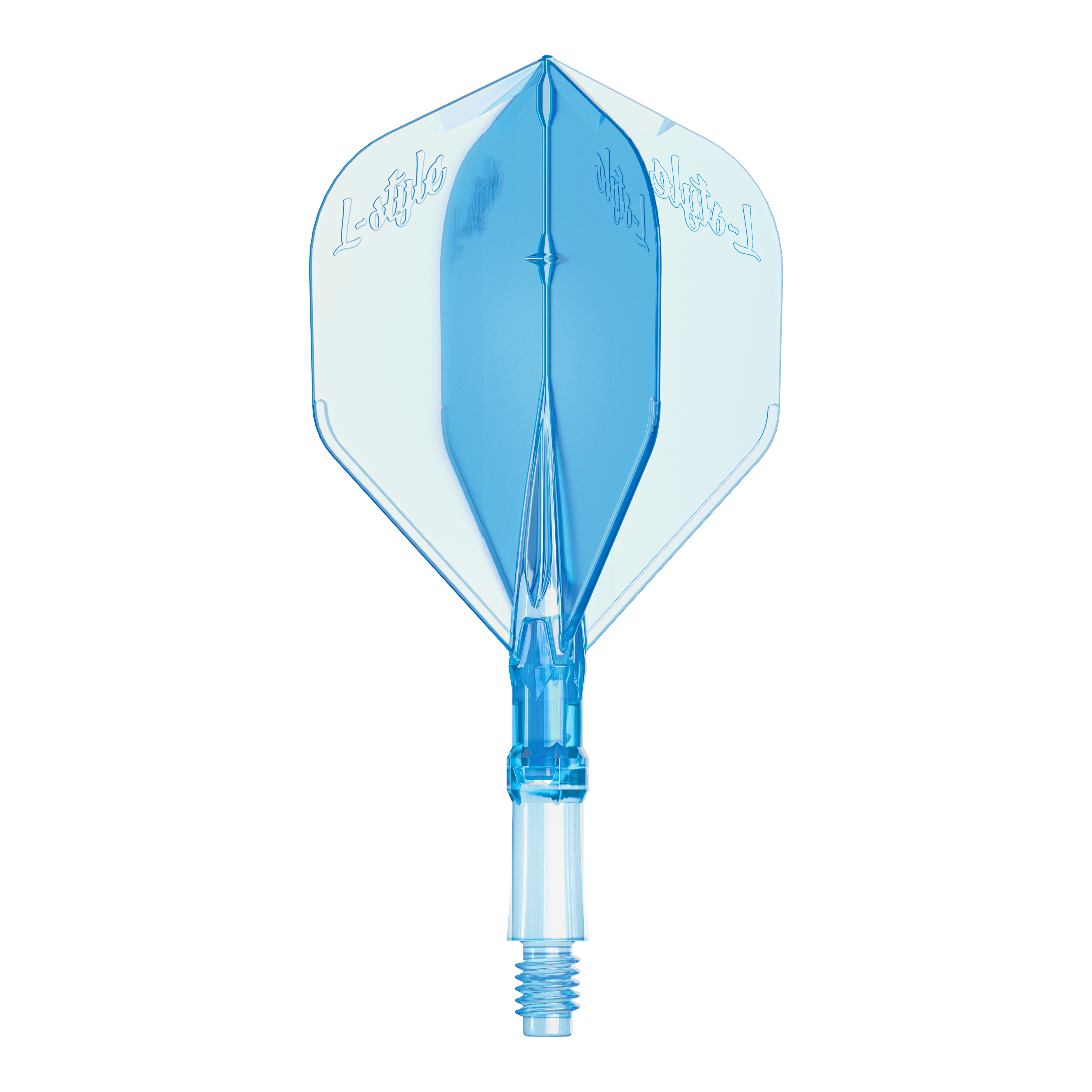 L-Style L-Sytem Flights - Clear Blue-190 Abgebildet ist ein L-Style L-System Flight in klarer blauer Farbe, Größe Small. Es ist ein Ersatz-Flight für Dartpfeile.