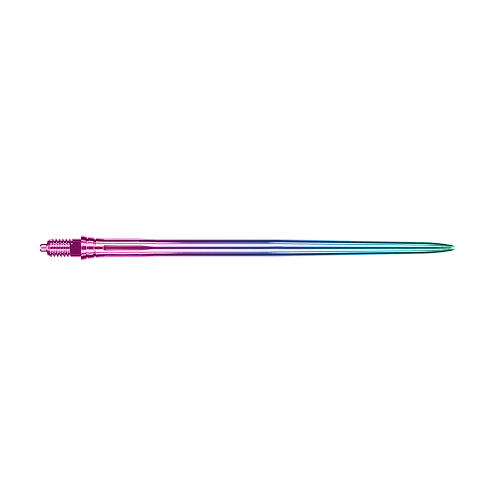 Das Bild zeigt EVO250 Caliburn EZ-EVO Dartspitzen Smooth Rainbow 50mm. Es handelt sich um längere, bunte Dartspitzen in Regenbogenfarben.
