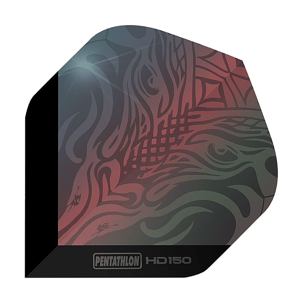 Pentathlon HD150 metalicky šedé standardní letky Dies ist ein Pentathlon HD150 Metallic Grau Standard Flight für Darts. Das Flight hat ein abstraktes Muster in metallicfarbenen Grau- und Rottönen.