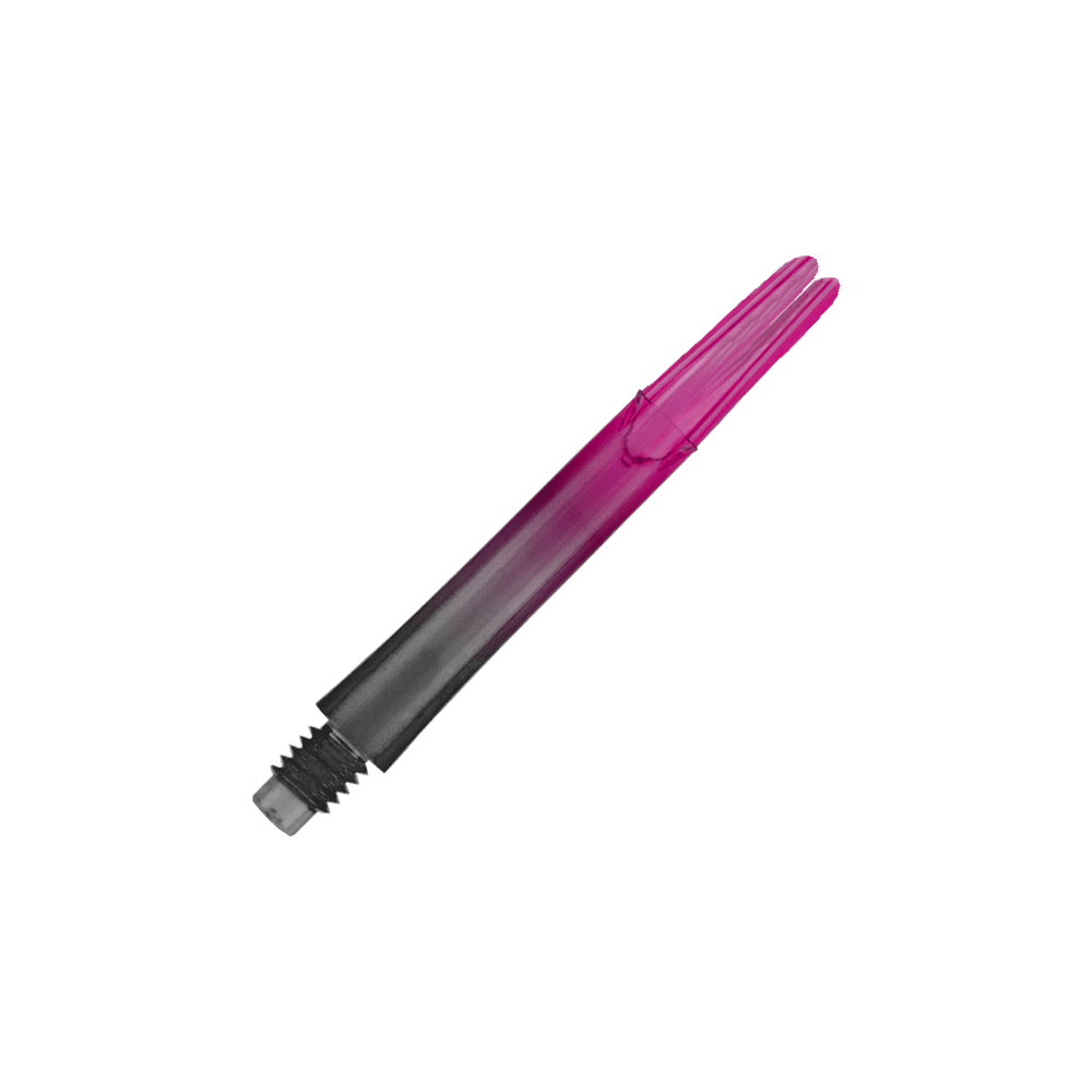 Asta a L stile L bloccata dritta Natural9 Aste bicolore - rosa Das Bild zeigt einen zweiteiligen Dart-Schaft in den Farben Schwarz und Pink. Der Schaft hat ein Schraubgewinde auf einer Seite und ist gerade geformt.