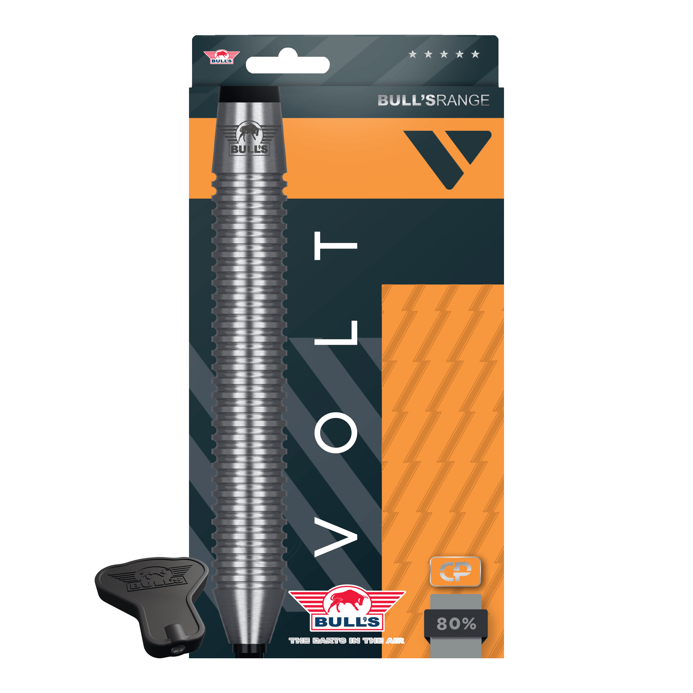 Šipky Bulls NL Volt Orange Convertible Point Steel Darts Das Produkt zeigt Bulls NL Volt Orange Convertible Point Steeldarts. Hier ist das Set aus einer weiteren Perspektive.
