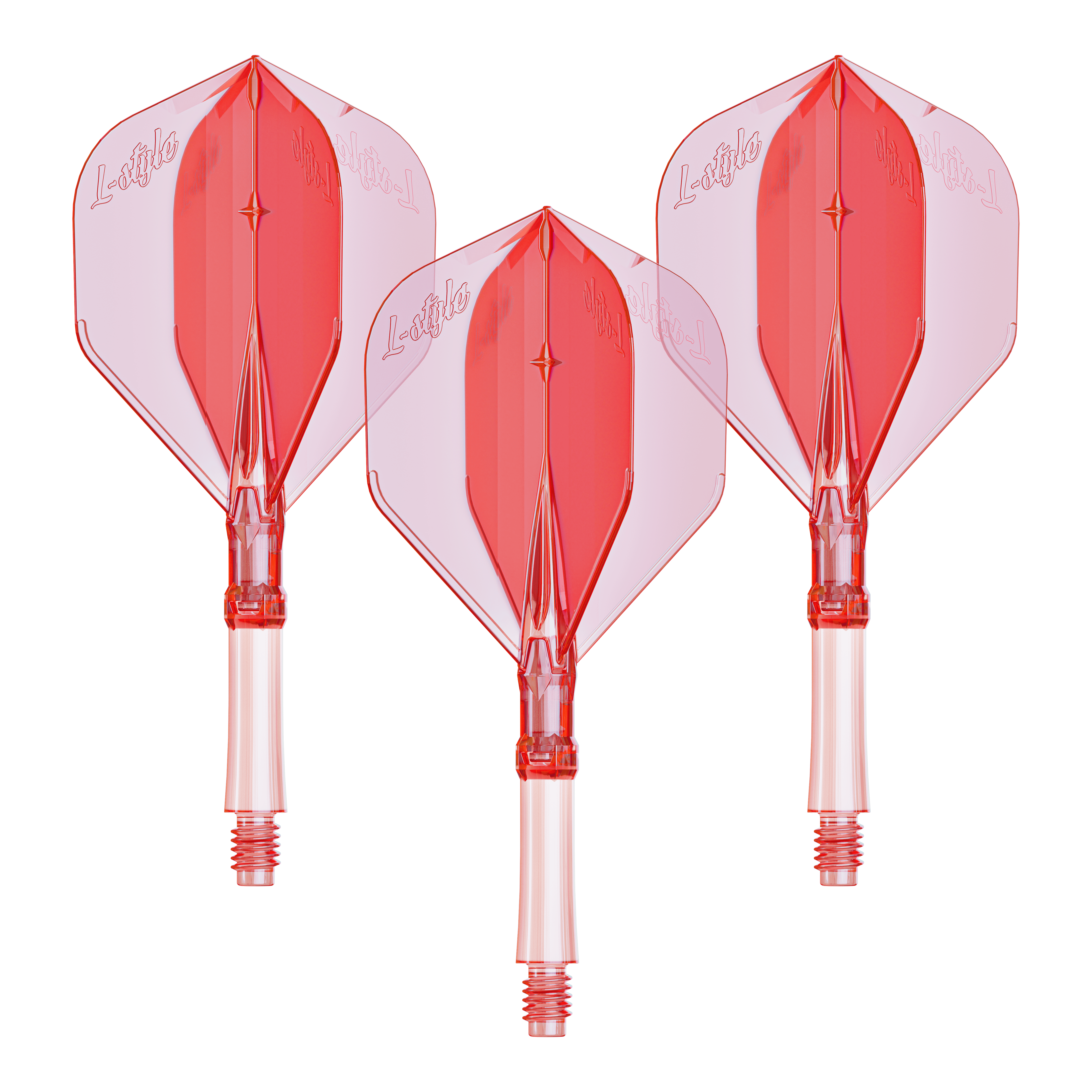 L-Style L-Sytem Flights - Clear Red-190 Das Bild zeigt ein Set L-Style L-System Flights in klarrot, kleine Größe 190. Das Produkt wird als Dartzubehör verwendet.