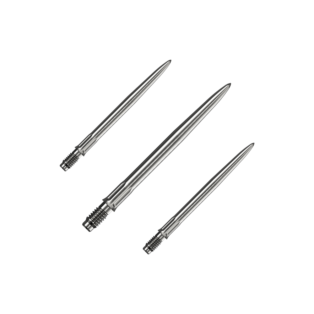 Ein Set silberner Dartspitzen ist abgebildet. Es sind Mission R25 Rapid Point SM1 Dartspitzen mit 30mm Länge.