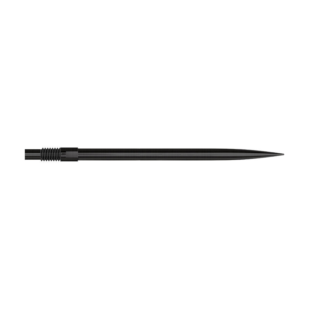Harrows Quick Point Dart Tips - Black Schwarze Dartspitzen mit einer Länge von 40 mm sind zu sehen. Sie liegen sortiert auf einer hellen Fläche.