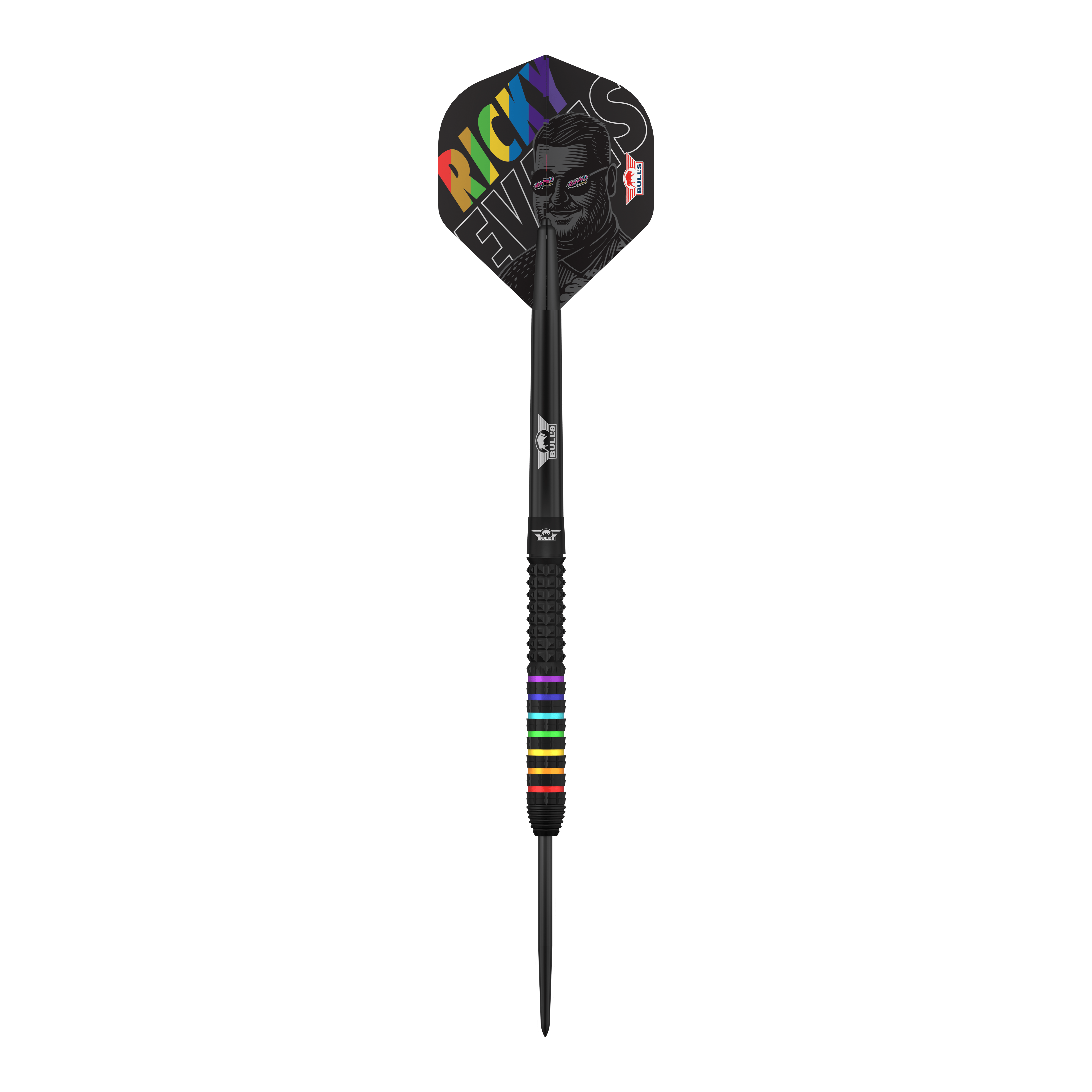 Bulls NL Ricky Evans Rapid 95 steel darts Zu sehen ist das Produkt Bulls NL Ricky Evans Rapid 95 Steeldarts - 23g. Die Aufnahme fokussiert auf die Optik des Dartpfeils.