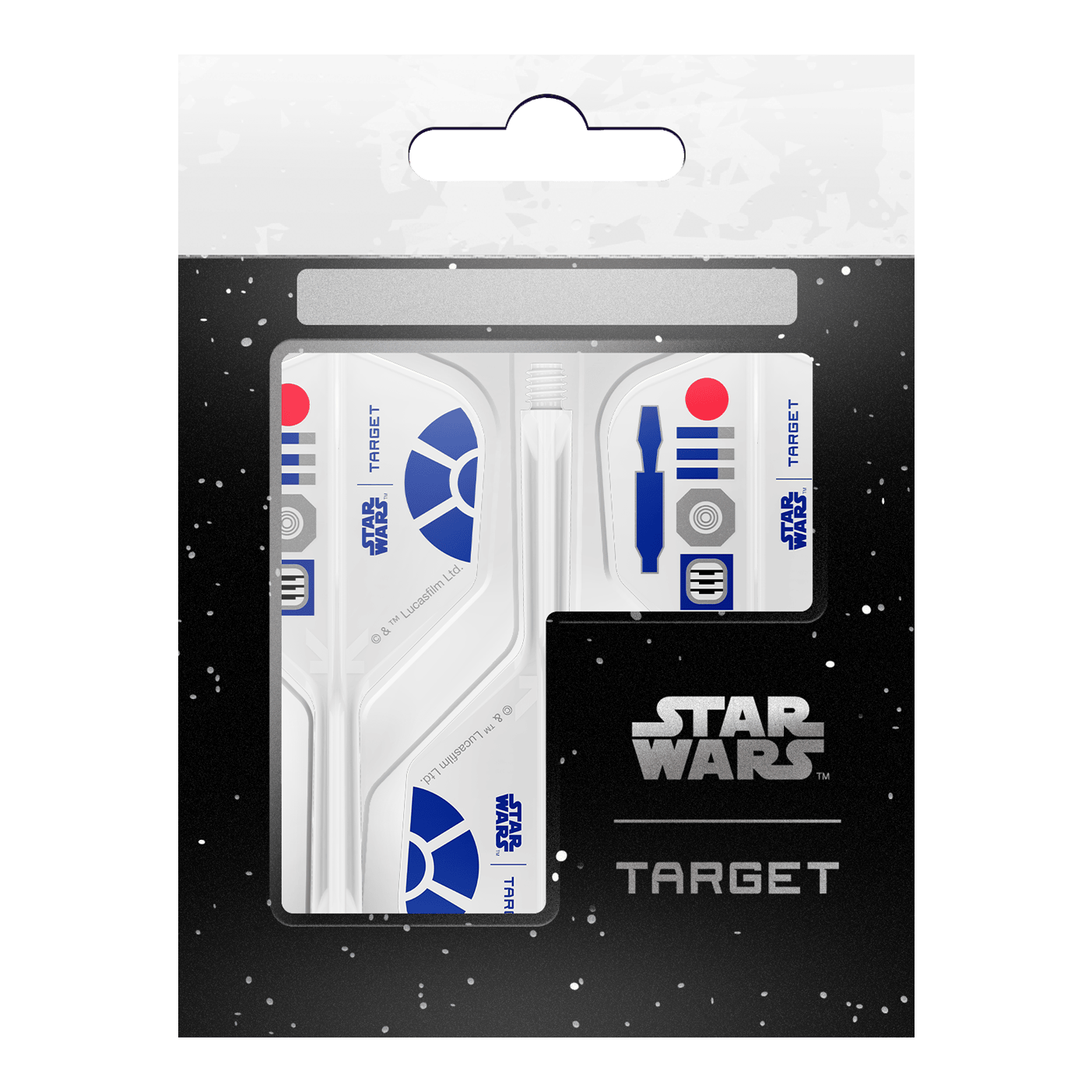 Voli Target Star Wars K-Flex R2D2 No6 Target Star Wars K-Flex R2D2 No6 Flights Dartflights sind auf dem Bild zu sehen. Die Flights zeigen ein Design im Star Wars-Stil mit R2D2-Motiv.