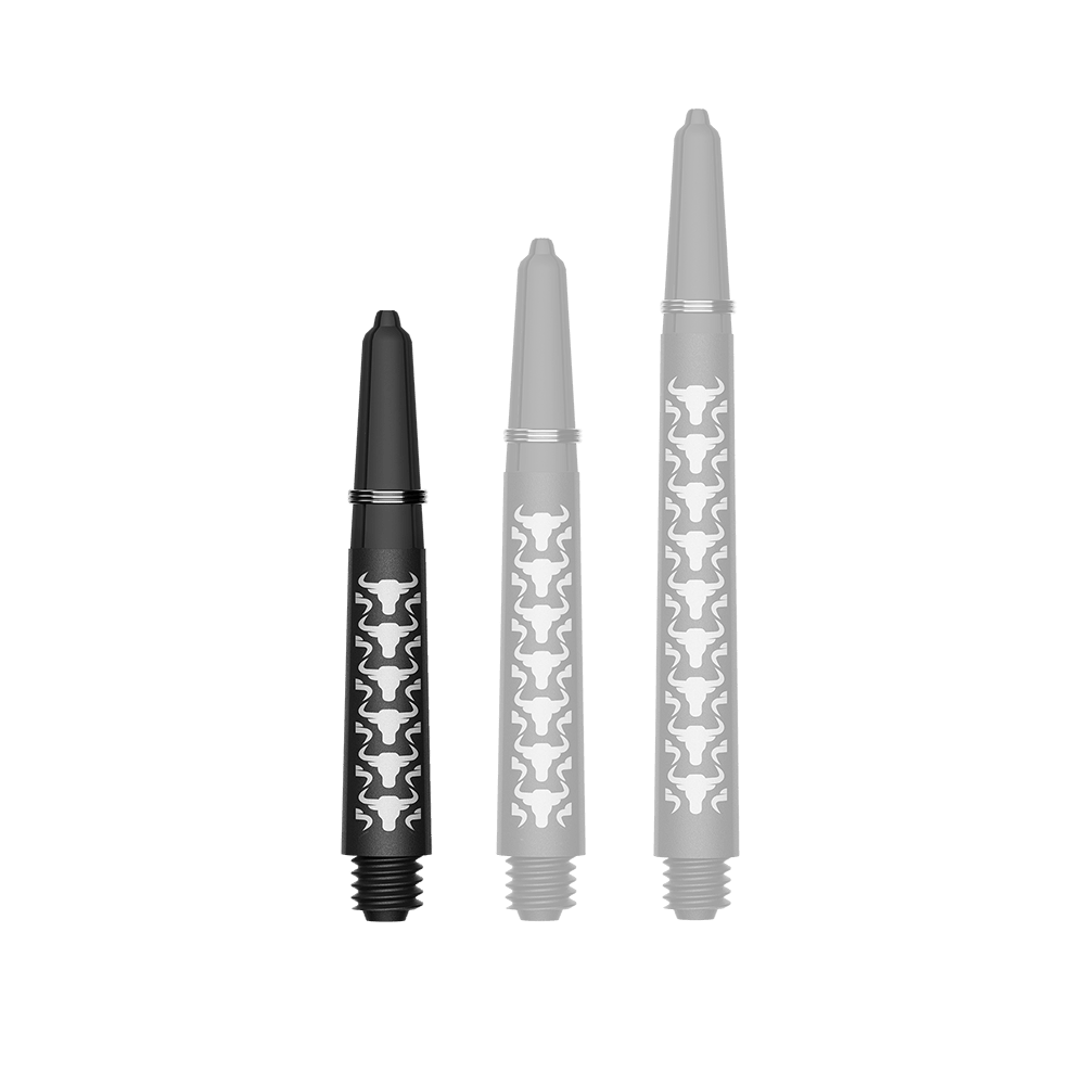 Wałki do gitary Bulls NL Capo Carbon - białe Das Bild zeigt einen kurzen weißen Carbon Shaft für Darts. Der Schaft ist etwa 34 mm lang und aus Kohlefaser.