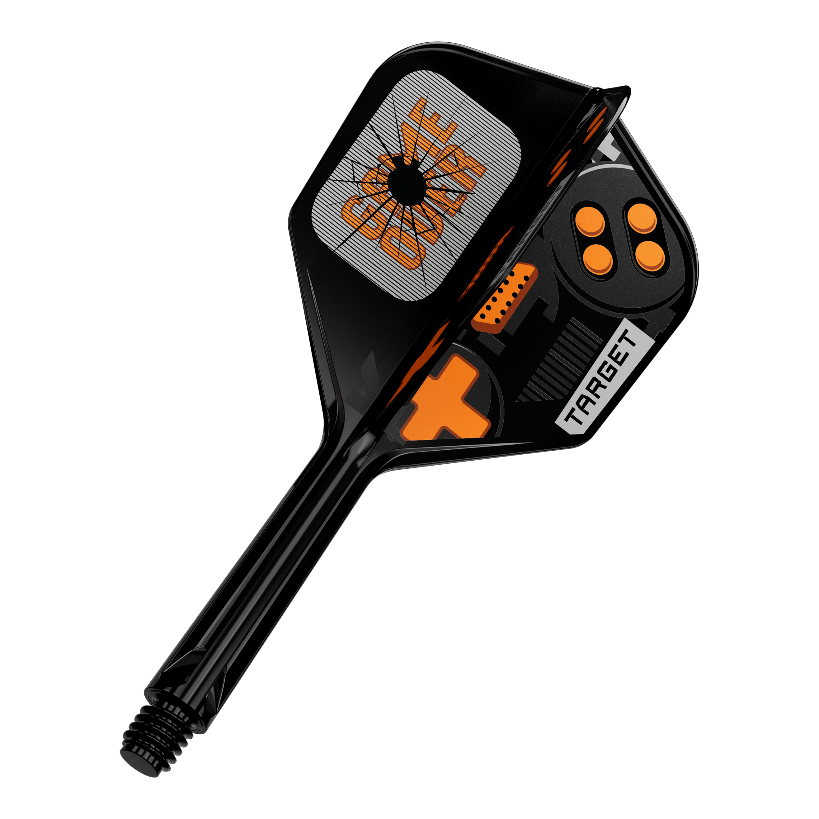 Das Bild zeigt einen einzelnen Dart Flight. Es handelt sich um das Modell 410577 Target K-Flex GameOver No6 Flights 26mm.