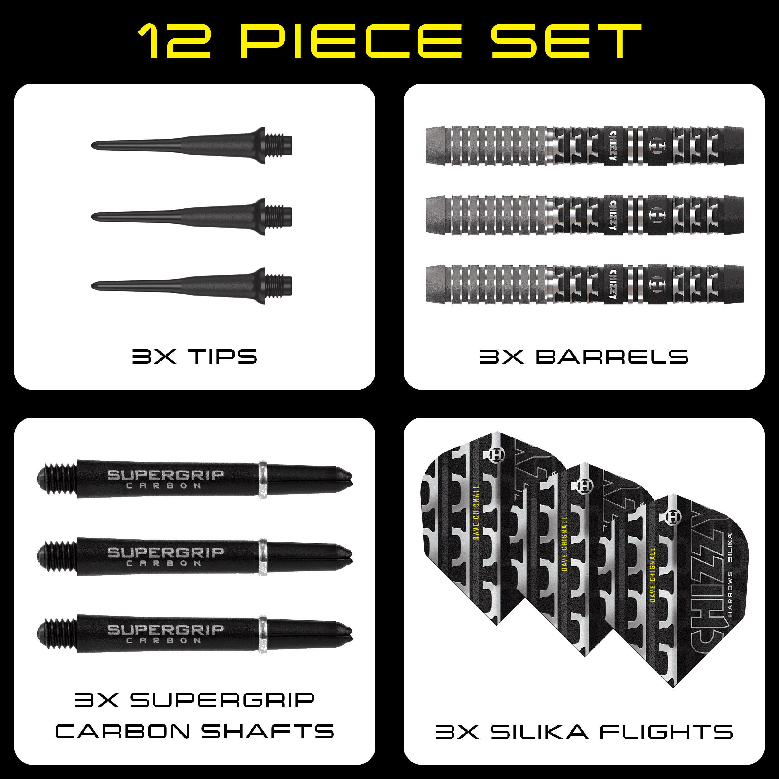 Dardos blandos Dave Chisnall Chizzy Serie 4 de Harrow Zu sehen sind die Harrows Dave Chisnall Chizzy Series 4 Softdarts. Diese Softdarts bieten eine ausgezeichnete Qualität für Dartliebhaber.