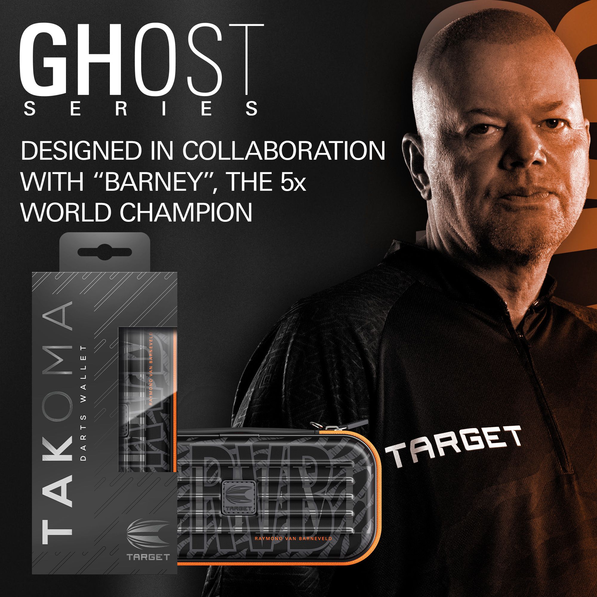 Pouzdro na šipky Raymond Van Barneveld řady Takoma Ghost Zu sehen ist das Takoma Ghost Series Raymond Van Barneveld Dartcase. Es ist ein stabiles Etui für Darts, inspiriert von Raymond Van Barneveld.