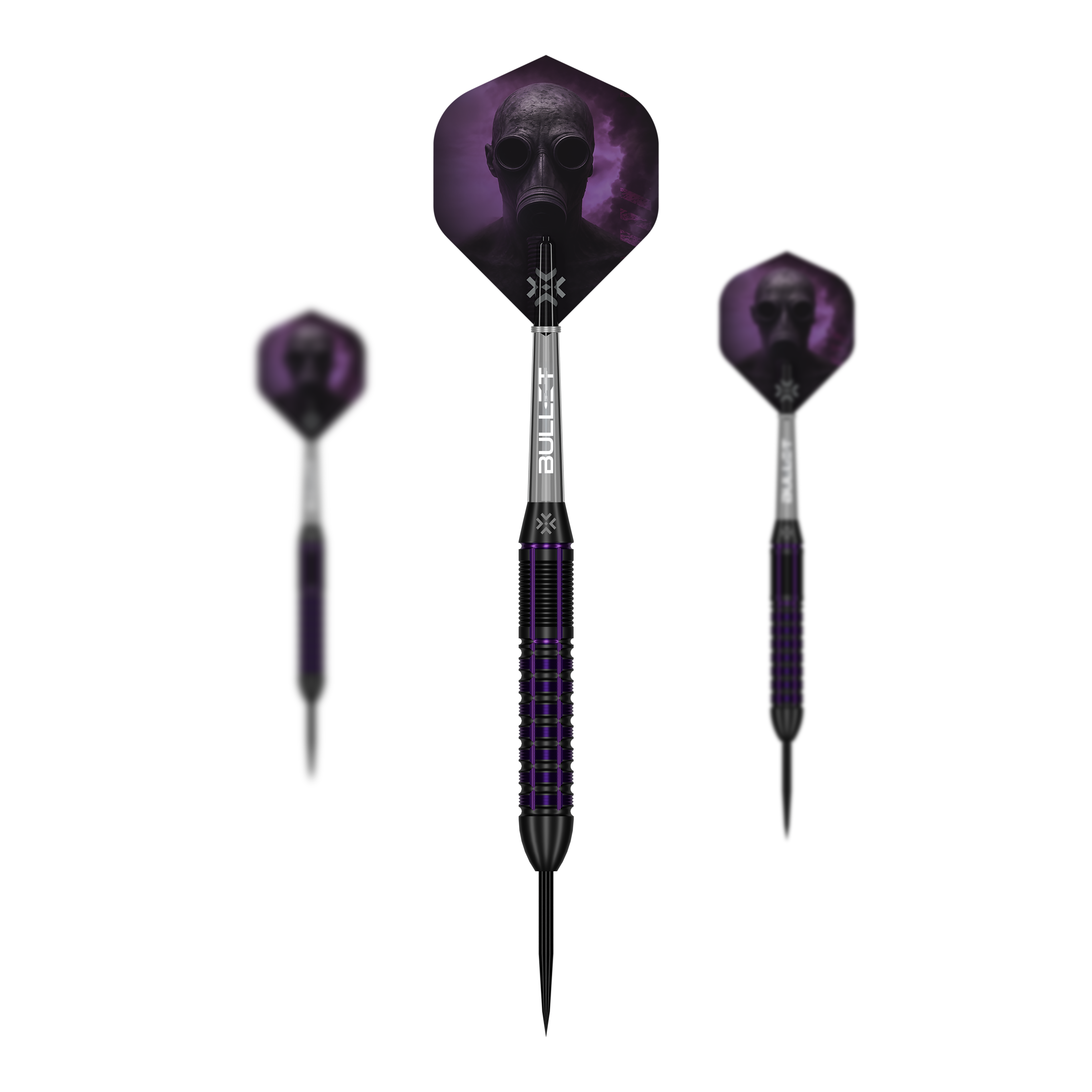 Bullet Toxic Brass Steel Darts - 23 g Das Bild zeigt das Set Bullet Toxic Brass Steeldarts - 23g. Das Set enthält mehrere Steeldart-Pfeile aus Messing.