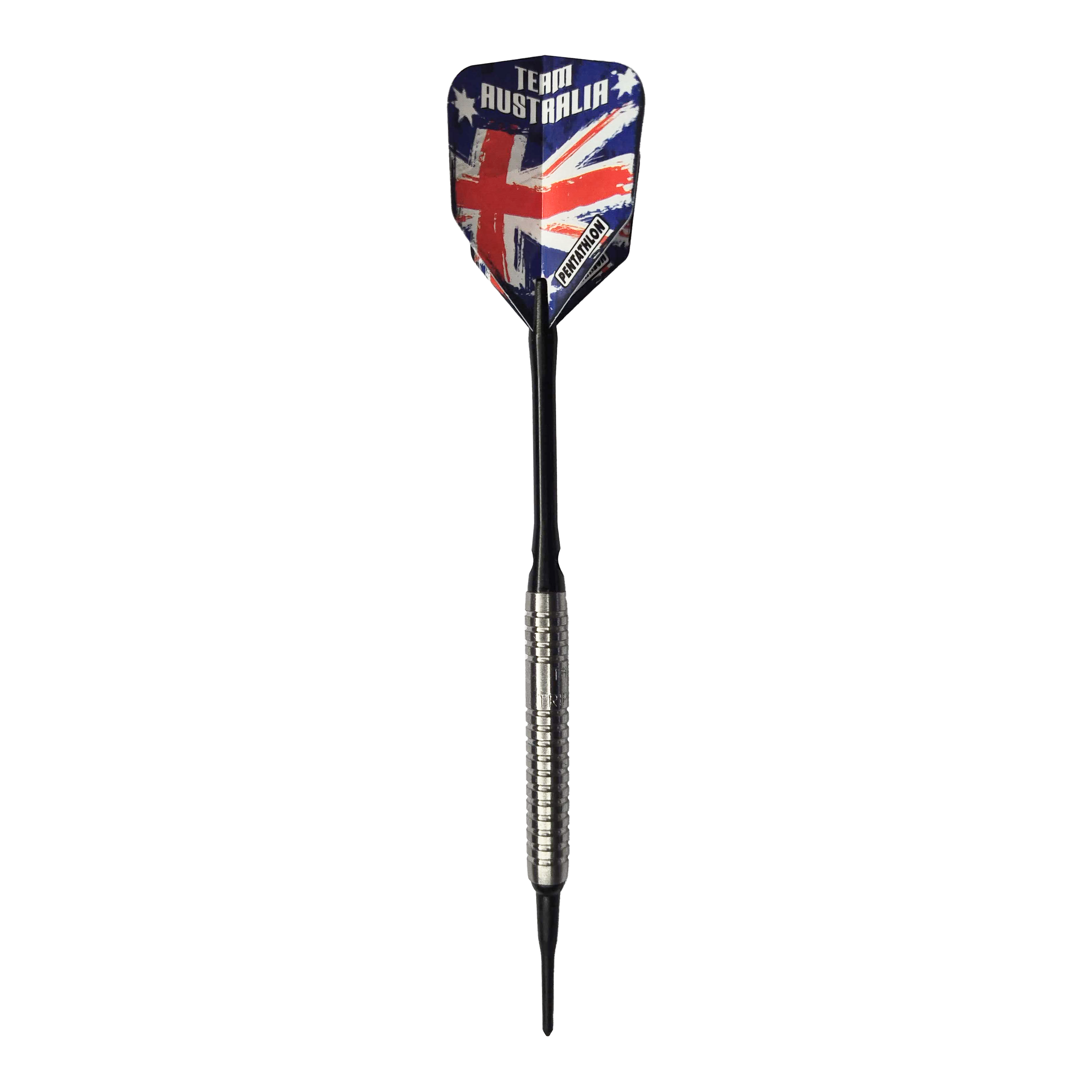 Dardos blandos McDart 85 Tungsten V5 - 16 g Auf dem Bild ist ein Softdart namens "McDart 85er Tungsten V5" mit einem Gewicht von 16g zu sehen. Der Flight zeigt das Design der australischen Flagge und die Aufschrift "Team Australia".