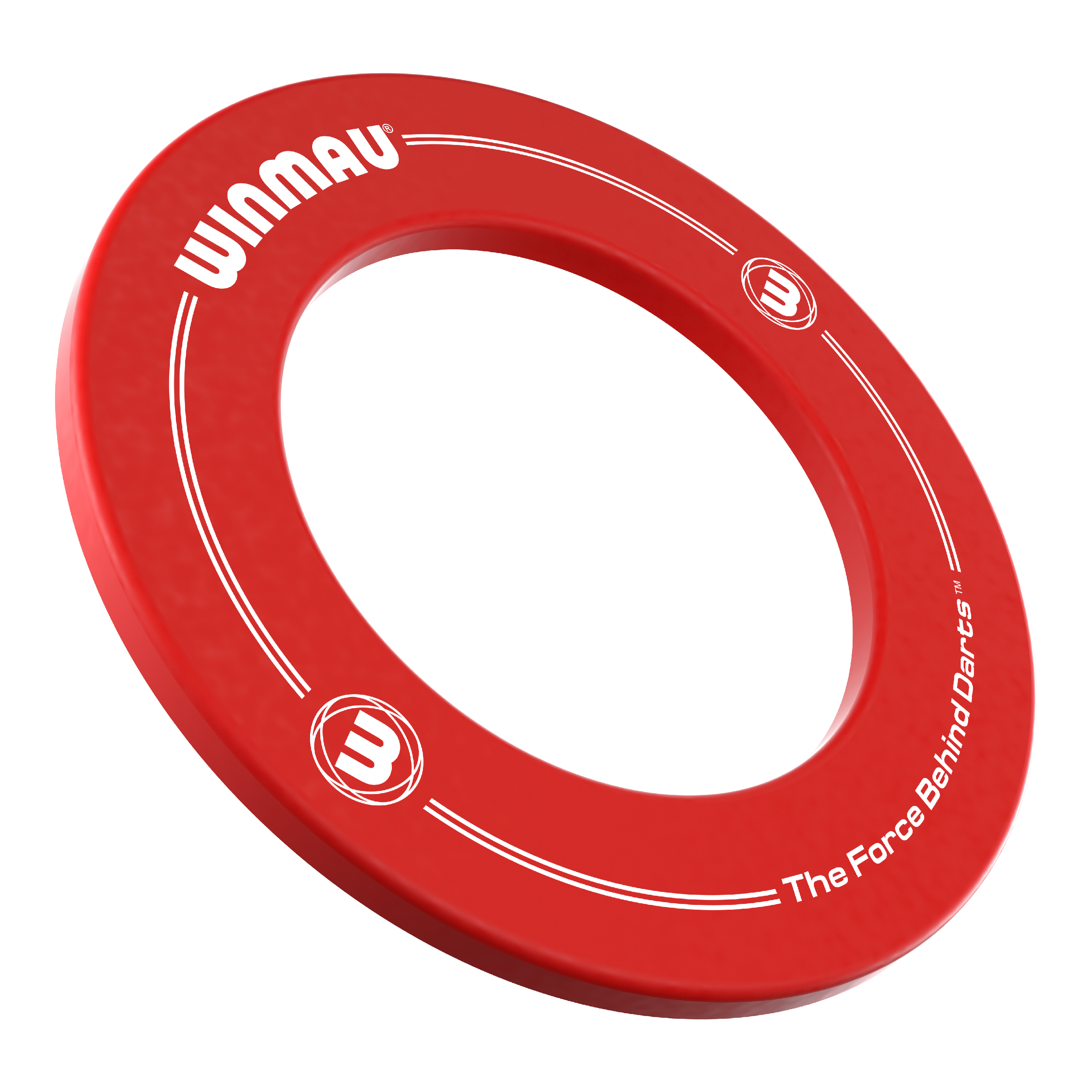 Winmau Dartboard Surround Dies ist ein roter Dartboard-Surround der Marke Winmau. Auf dem Rand steht der Schriftzug „The Force Behind Darts“.