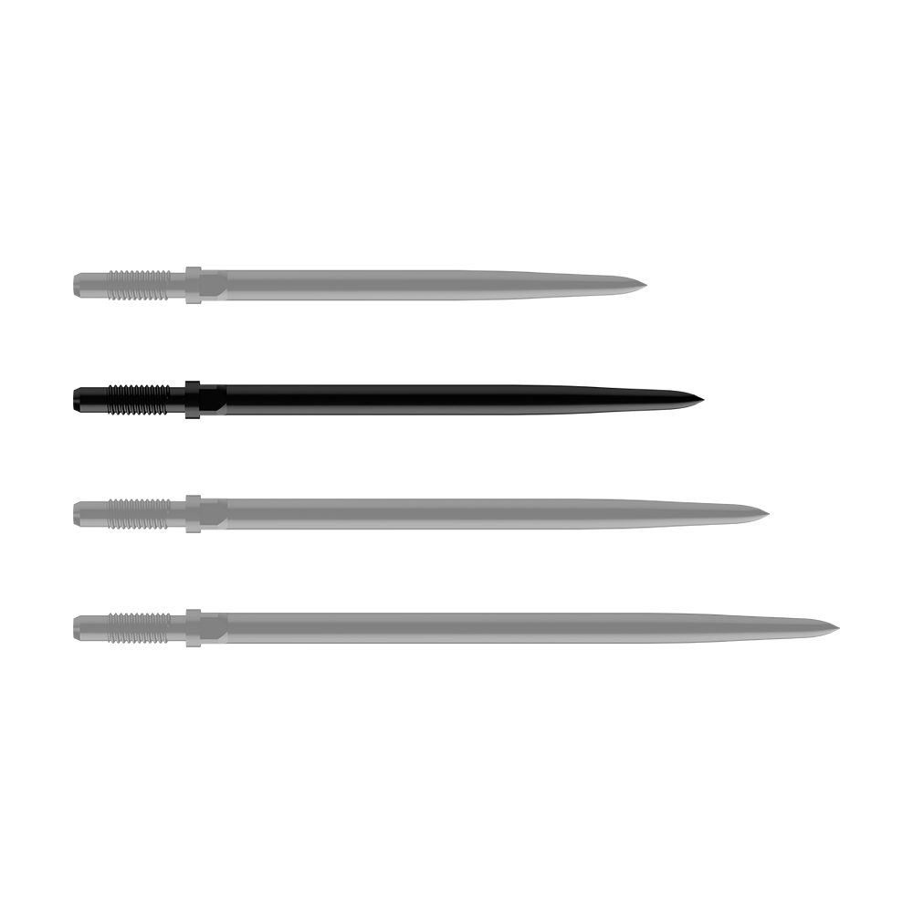 Pointes de fléchettes convertibles Bulls NL - Lisses - Noires Das Bild stellt ein Produkt namens BU57701_BullsNL_Convertible_Points_Smooth_Schwarz_36mm_1 dar. Es handelt sich wahrscheinlich um eine schwarze, glatte Dartspitze mit einer Länge von 36 mm.
