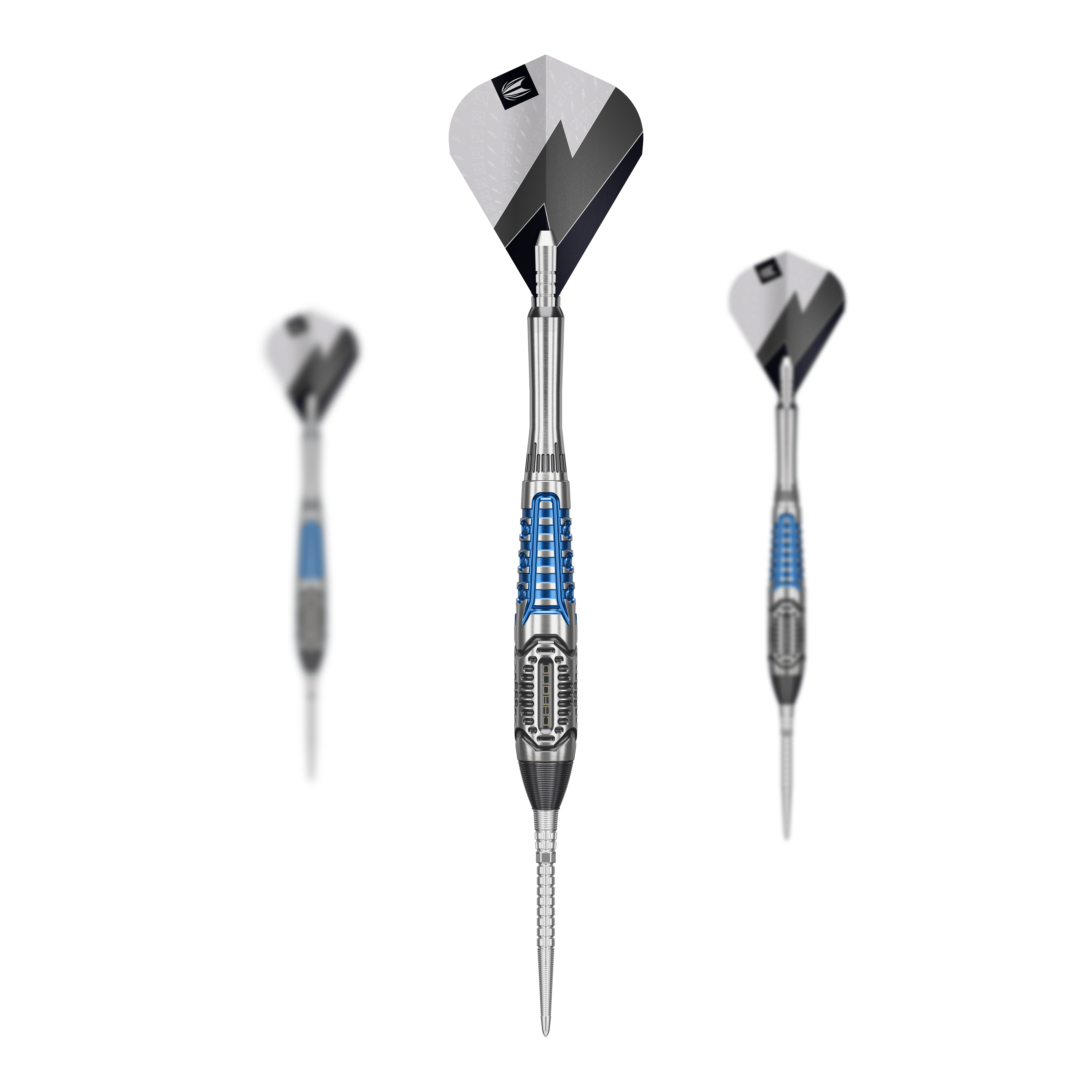 Ocelové šipky Target Phil Taylor Power X Chrono Swiss Points Das Bild zeigt die Target Phil Taylor Power X Chrono Swiss Points Steeldarts. Gezeigt wird ein Satz Darts mit spezieller Gestaltung.