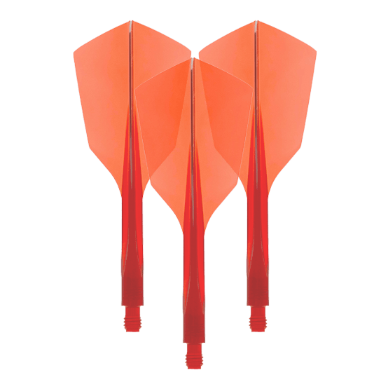Condor Ax 120 Flight System Clear Red - Stretto Das Bild zeigt drei rote Dartflights aus Kunststoff mit schmaler Form. Es handelt sich um das Produkt "Condor Axe 120 Flight-System Clear Red - Narrow".