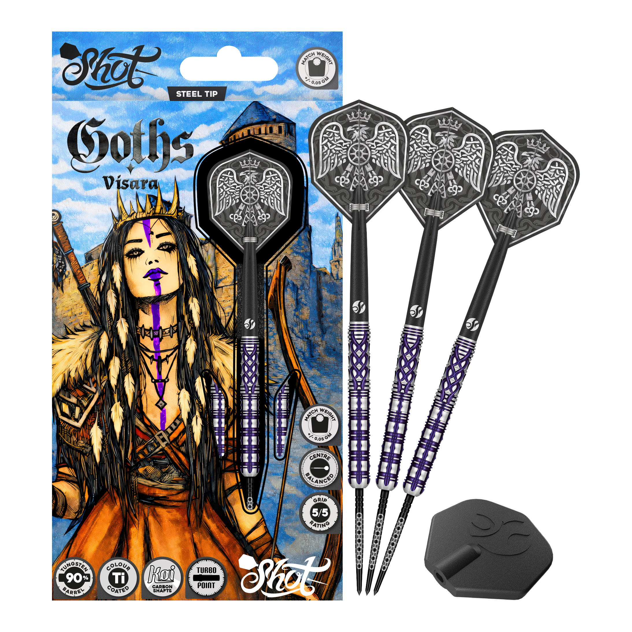 Shot Goths Visara Turbo Point Steel Darts - 23g Shot Goths Visara Turbo Point Steel Darts - 23g