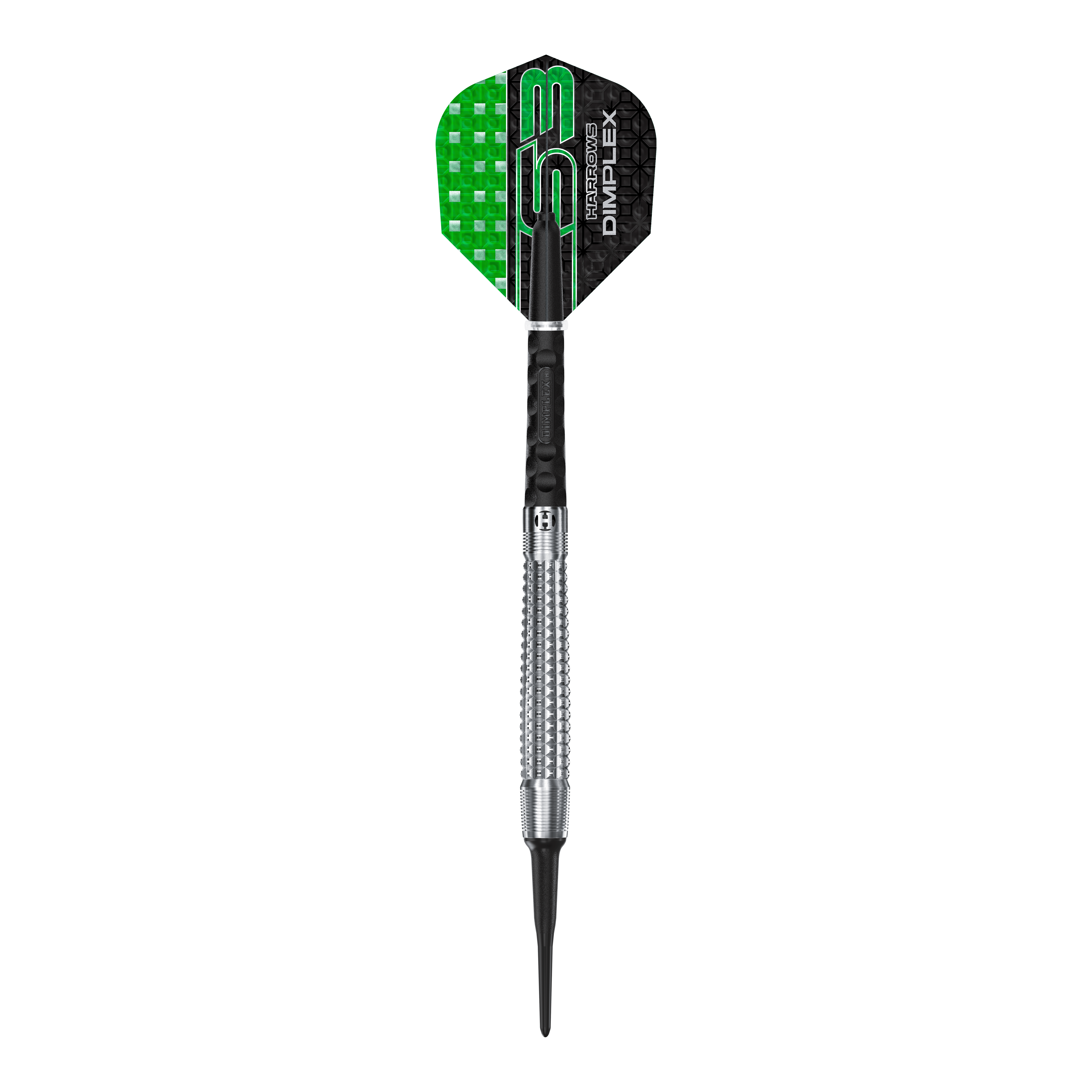 Šipky Harrows Dimplex S3 Tapered Soft Ein einzelner Harrows Dimplex S3 Tapered Softdart liegt auf dem Bild. Die Details sind deutlich erkennbar.