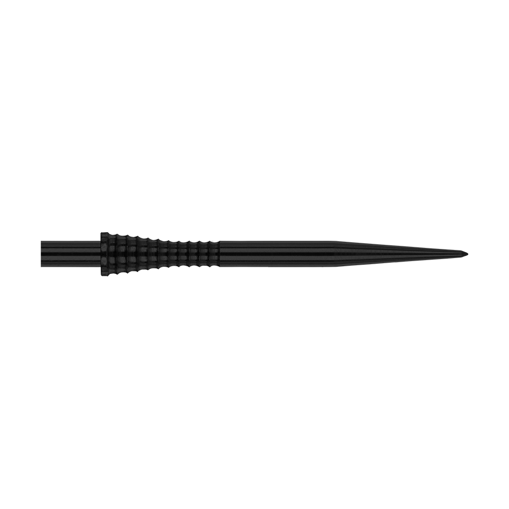 Red Dragon Raptor Gripped Black Steeldartspitzen 38mm Das Bild zeigt die Red Dragon Raptor Gripped Black Steeldartspitze mit einer Länge von 38 mm. Die Spitze ist schwarz und hat eine geriffelte Grifffläche für besseren Halt.