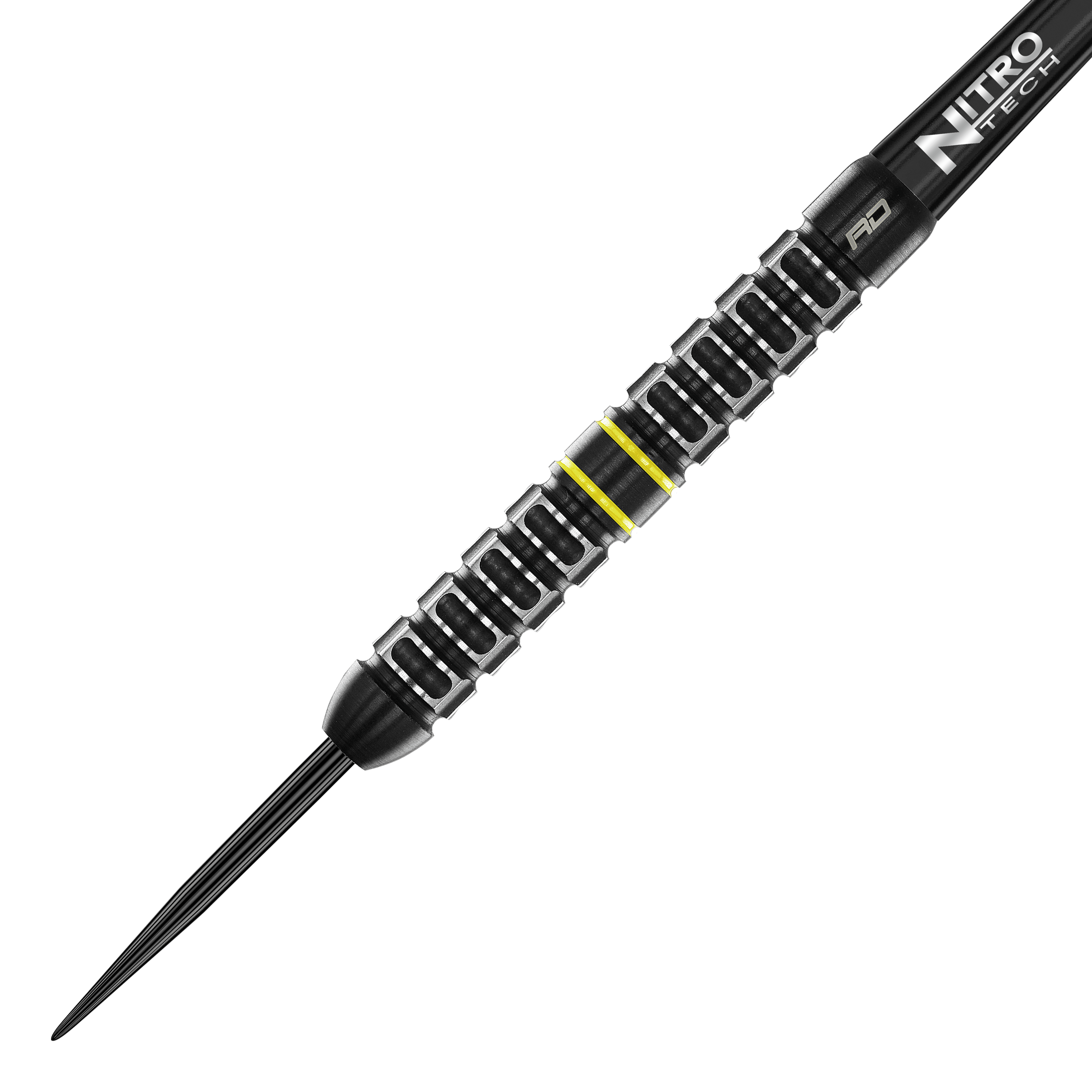 Dardos de acero paralelos Red Dragon Astraeus Q4X Der Red Dragon Astraeus Q4X Parallel Steeldart hat ein schwarzes, geriffeltes Design mit silbernen und gelben Akzenten. Er wirkt hochwertig verarbeitet und ist für präzises Werfen ausgelegt.